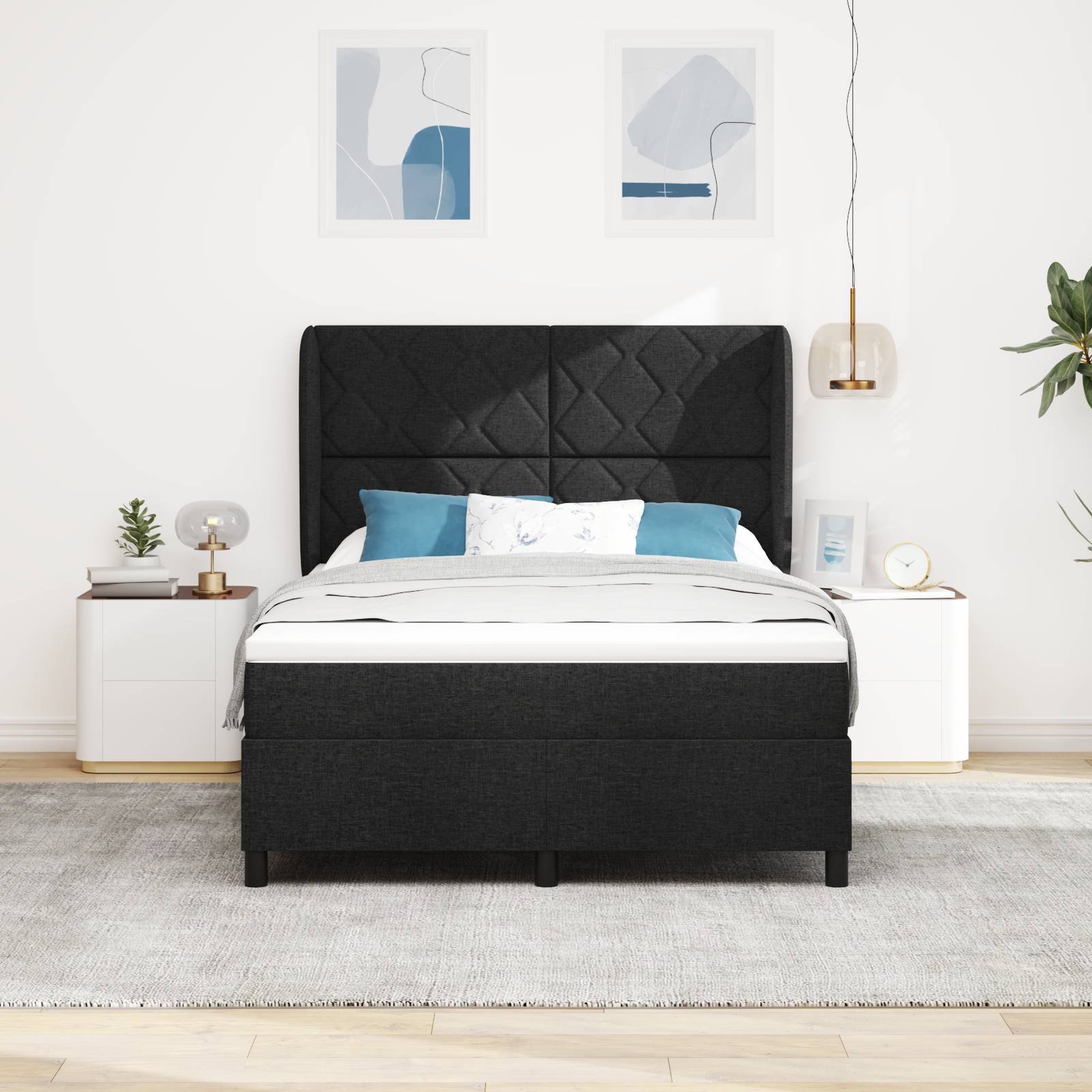 vidaXL Boxspringbett mit Matratze Schwarz 160x200 cm Stoff