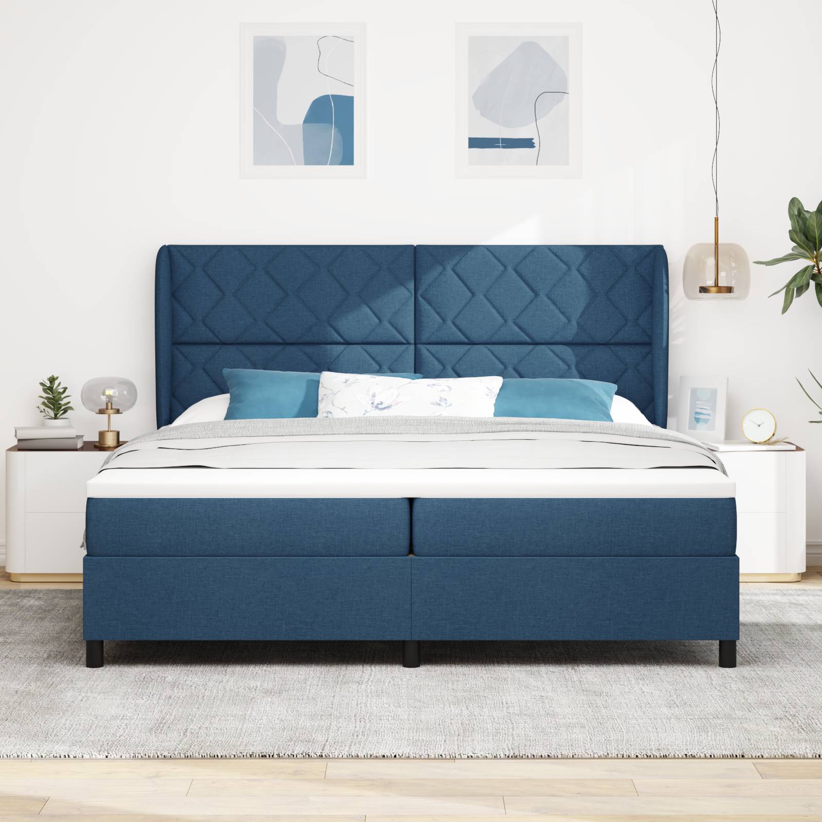 vidaXL Boxspringbett mit Matratze Blau 200x200 cm Stoff
