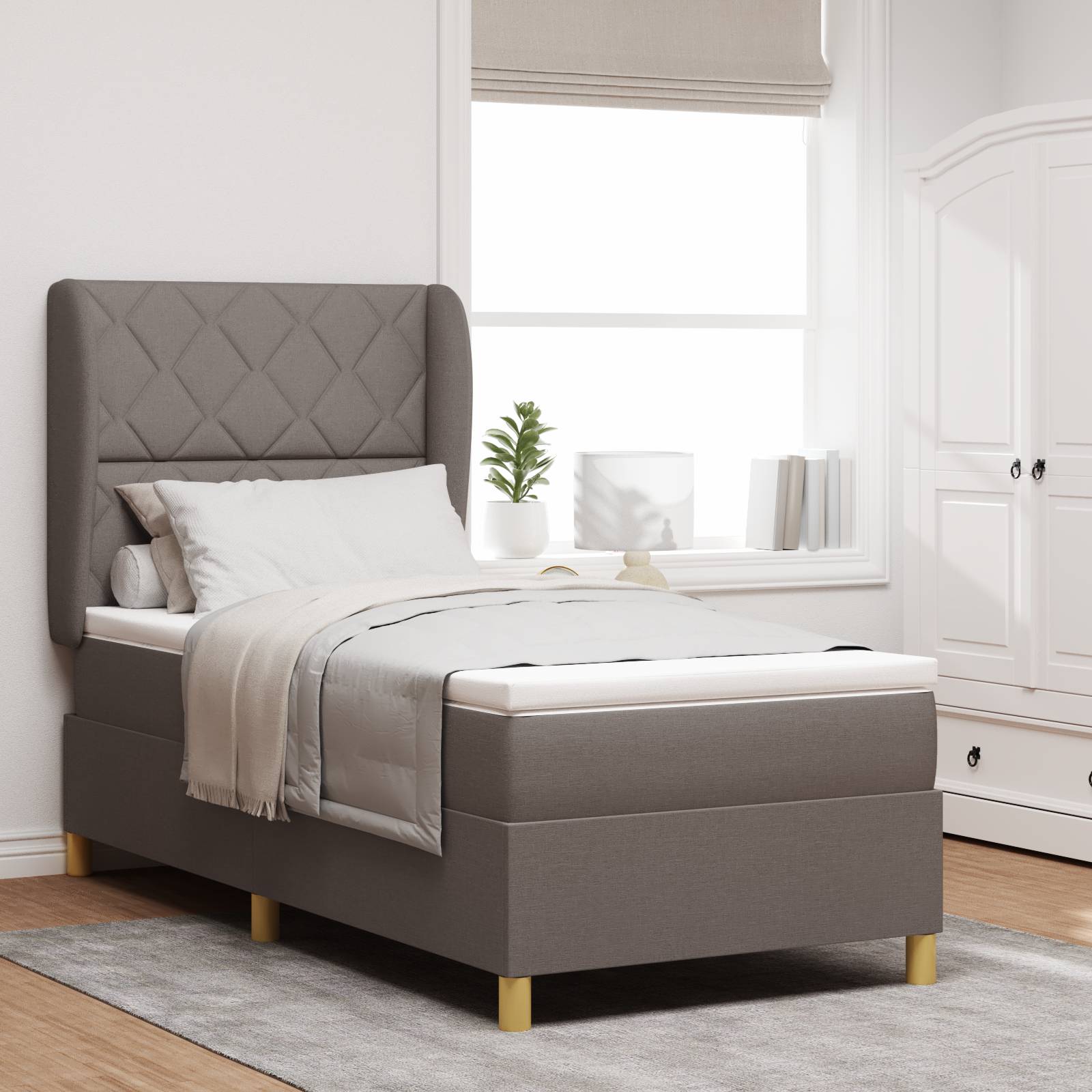 vidaXL Boxspringbett mit Matratze Taupe 90x190 cm Stoff