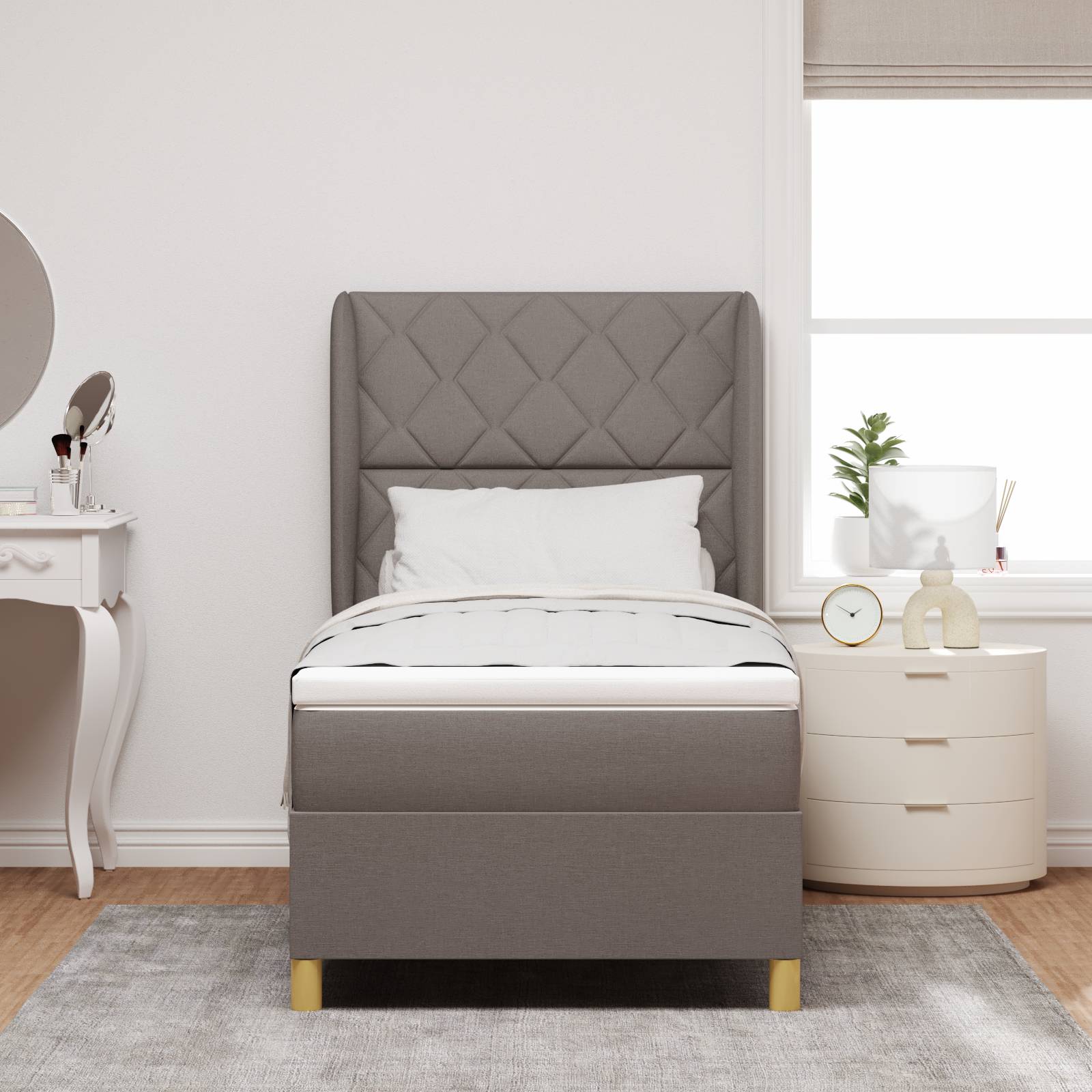 vidaXL Boxspringbett mit Matratze Taupe 90x190 cm Stoff