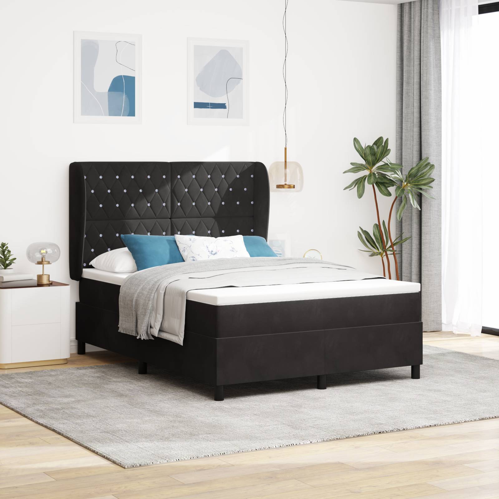 vidaXL Boxspringbett mit Matratze Schwarz 140x200 cm Samt