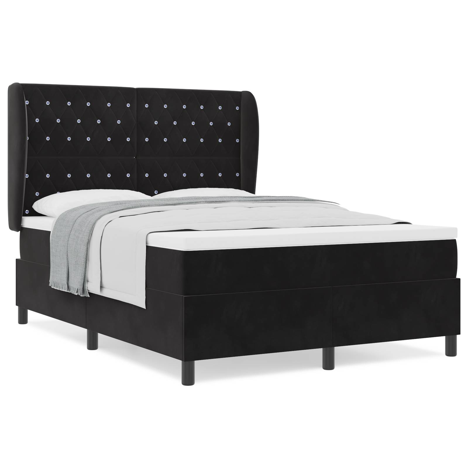vidaXL Boxspringbett mit Matratze Schwarz 140x200 cm Samt