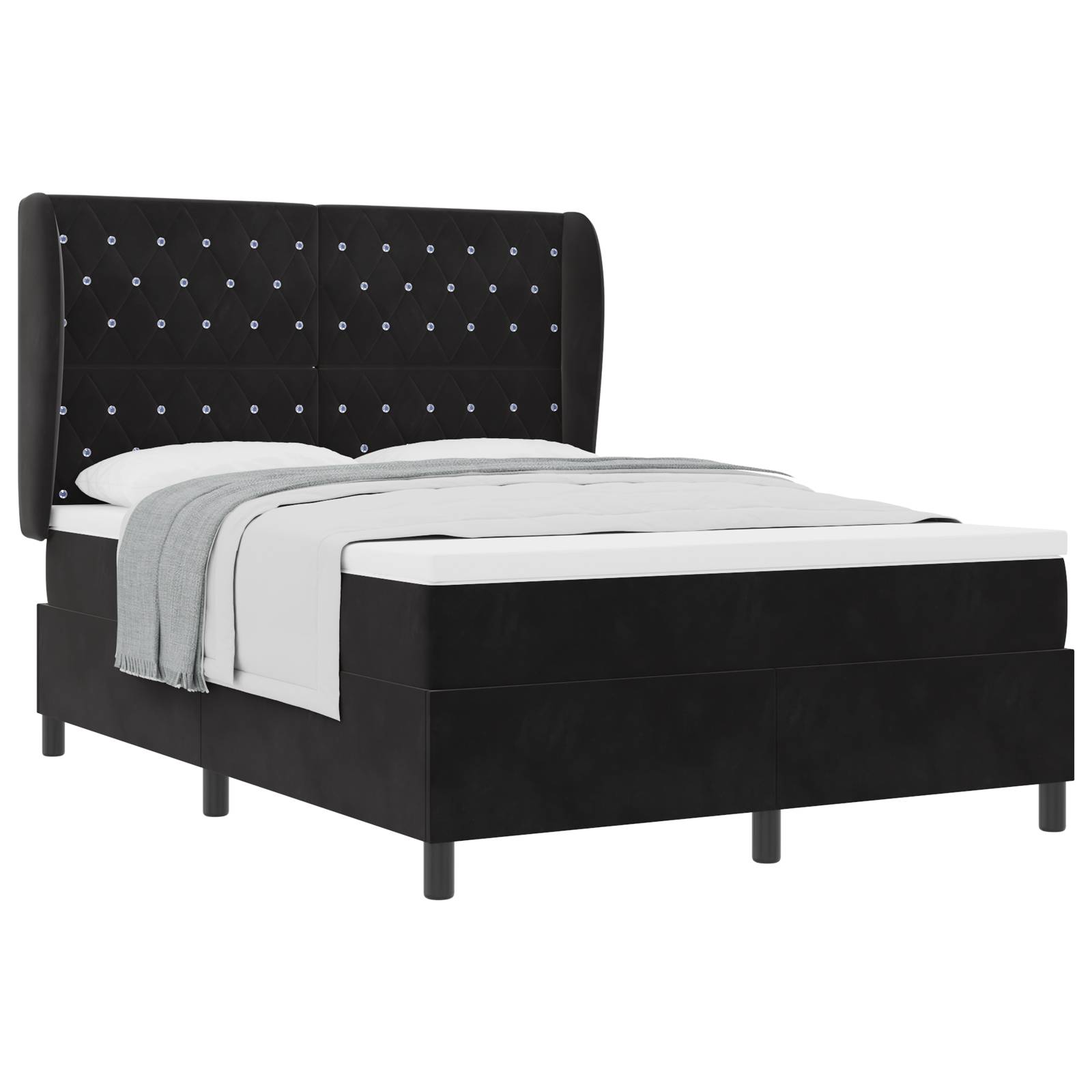 vidaXL Boxspringbett mit Matratze Schwarz 140x200 cm Samt
