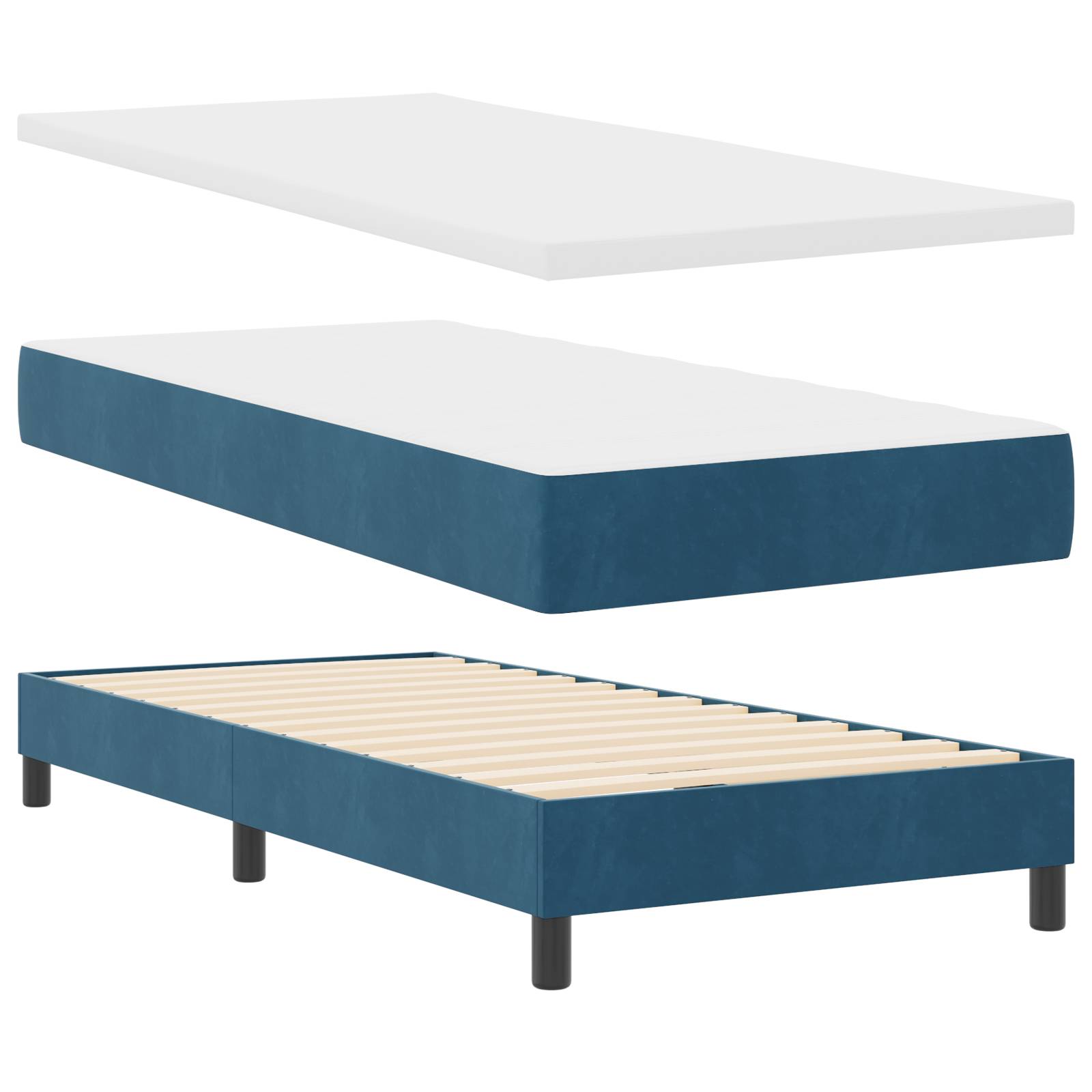 vidaXL Boxspringbett mit Matratze Dunkelblau 90x200 cm Samt
