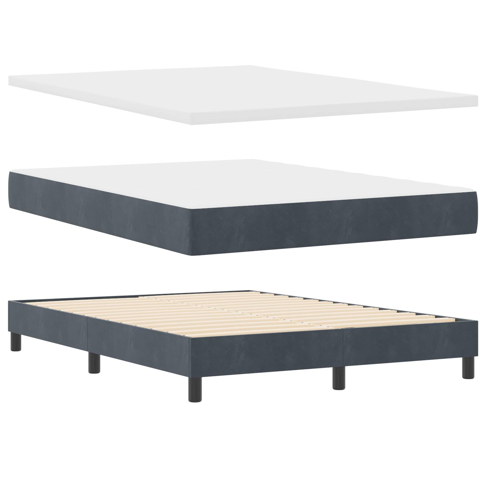 vidaXL Boxspringbett mit Matratze Dunkelgrau 140x190 cm Samt