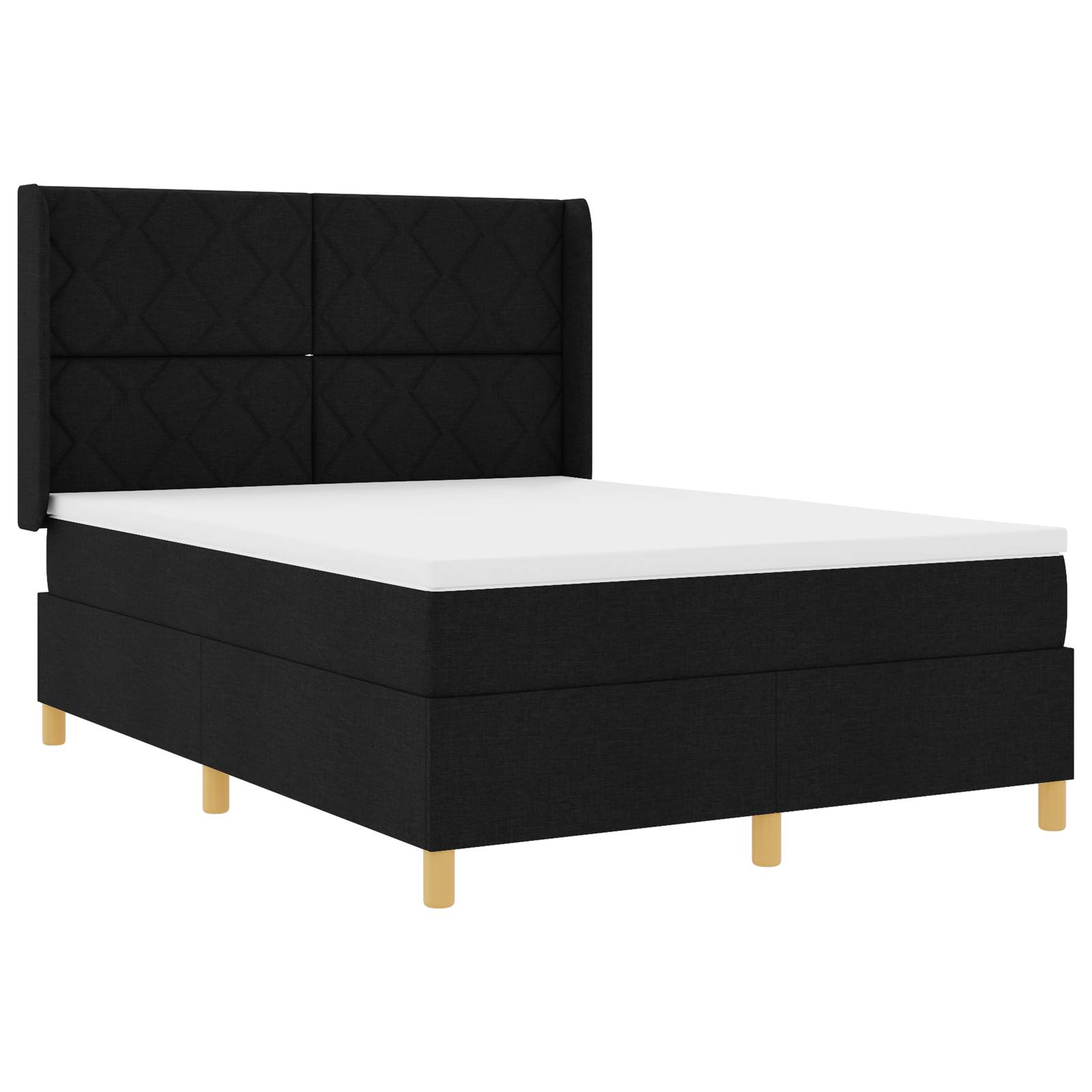 vidaXL LED Boxspringbett mit Matratze Schwarz 140x200 cm Stoff