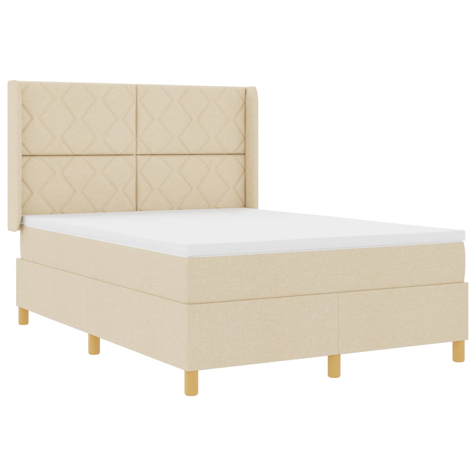 vidaXL LED Boxspringbett mit Matratze Creme 140x200 cm Stoff