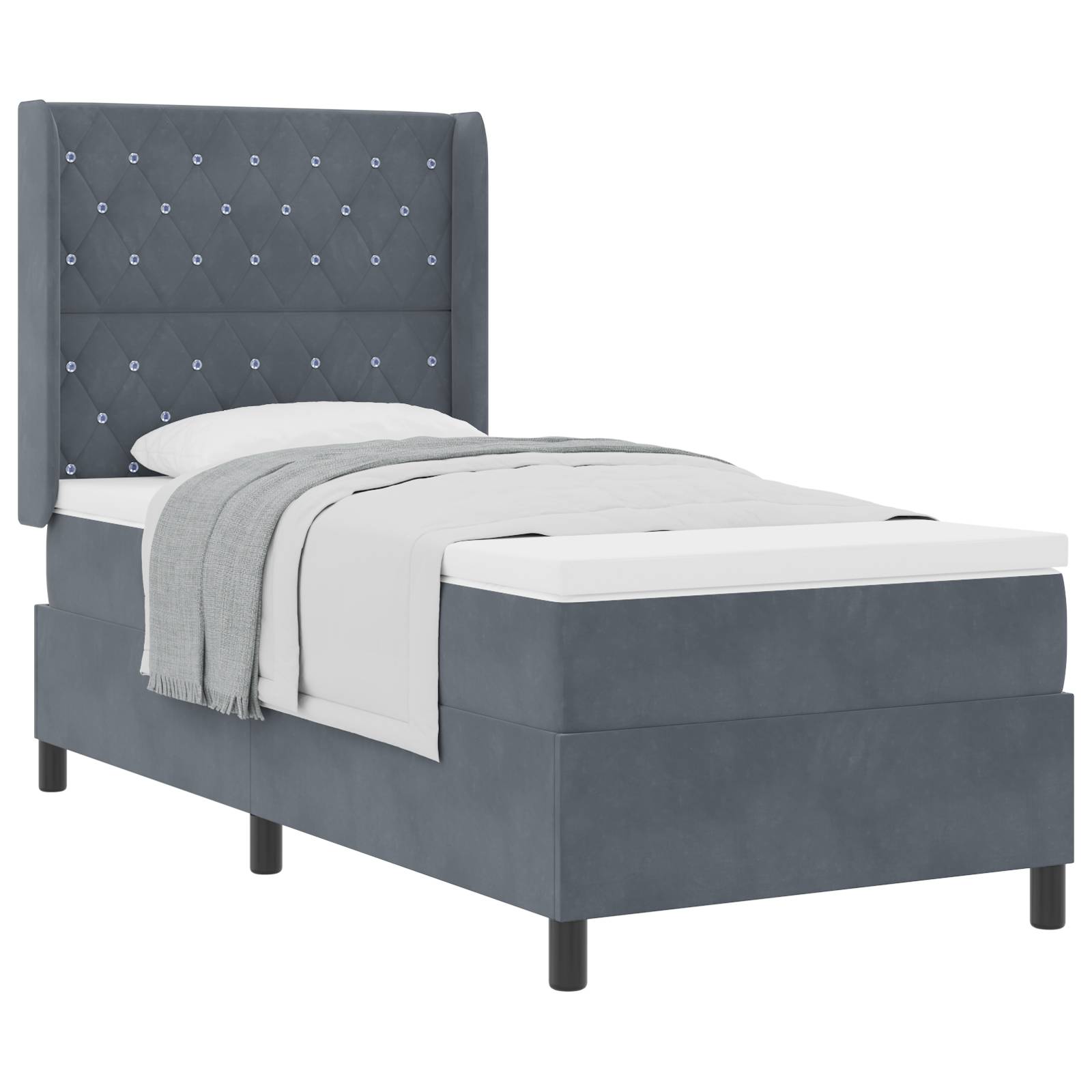 vidaXL Boxspringbett mit Matratze Dunkelgrau 100x200 cm Samt