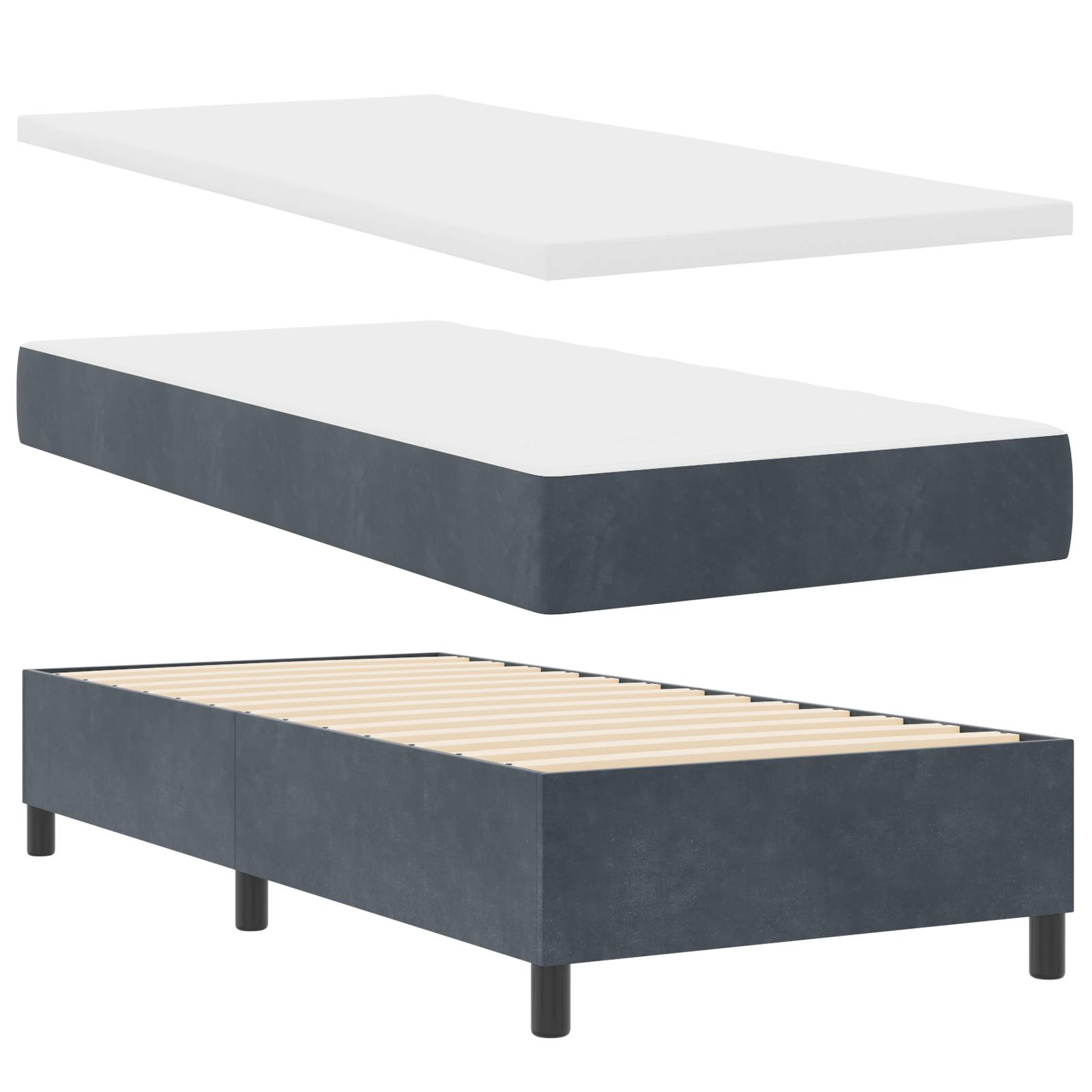 vidaXL Boxspringbett mit Matratze & Bank Dunkelgrau 100x200 cm Samt