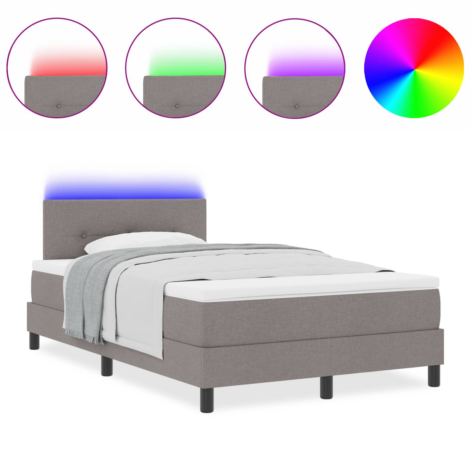 vidaXL LED Boxspringbett mit Matratze Taupe 120x200 cm Stoff