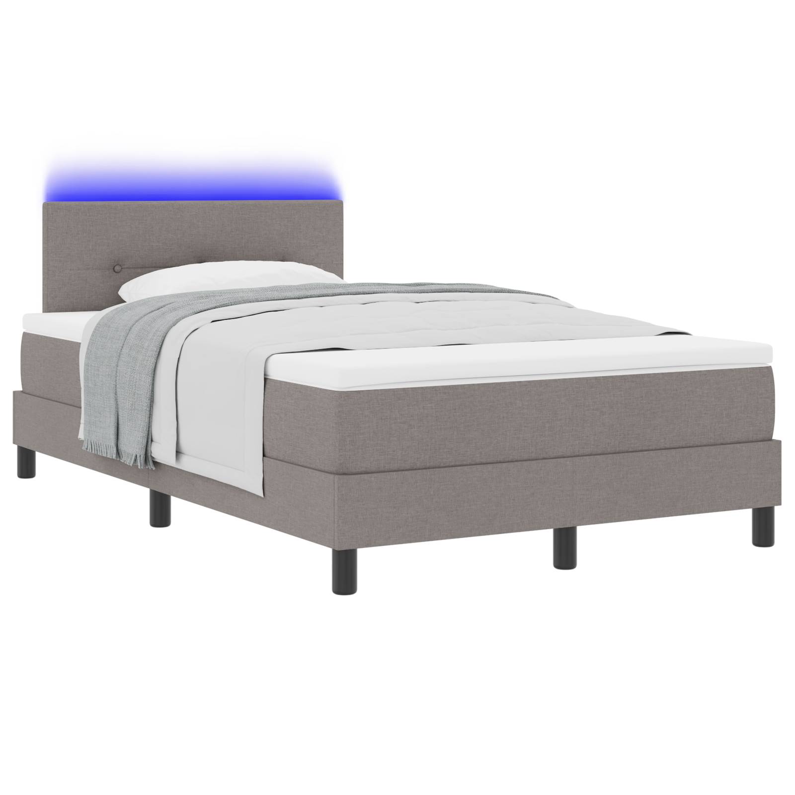 vidaXL LED Boxspringbett mit Matratze Taupe 120x200 cm Stoff