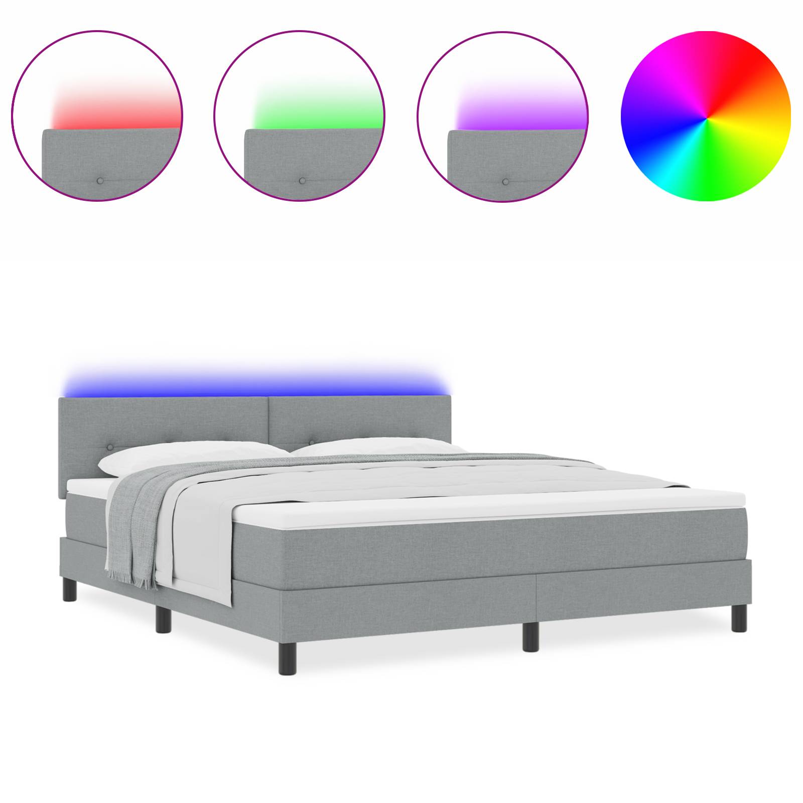 vidaXL LED Boxspringbett mit Matratze Hellgrau 180x200 cm Stoff