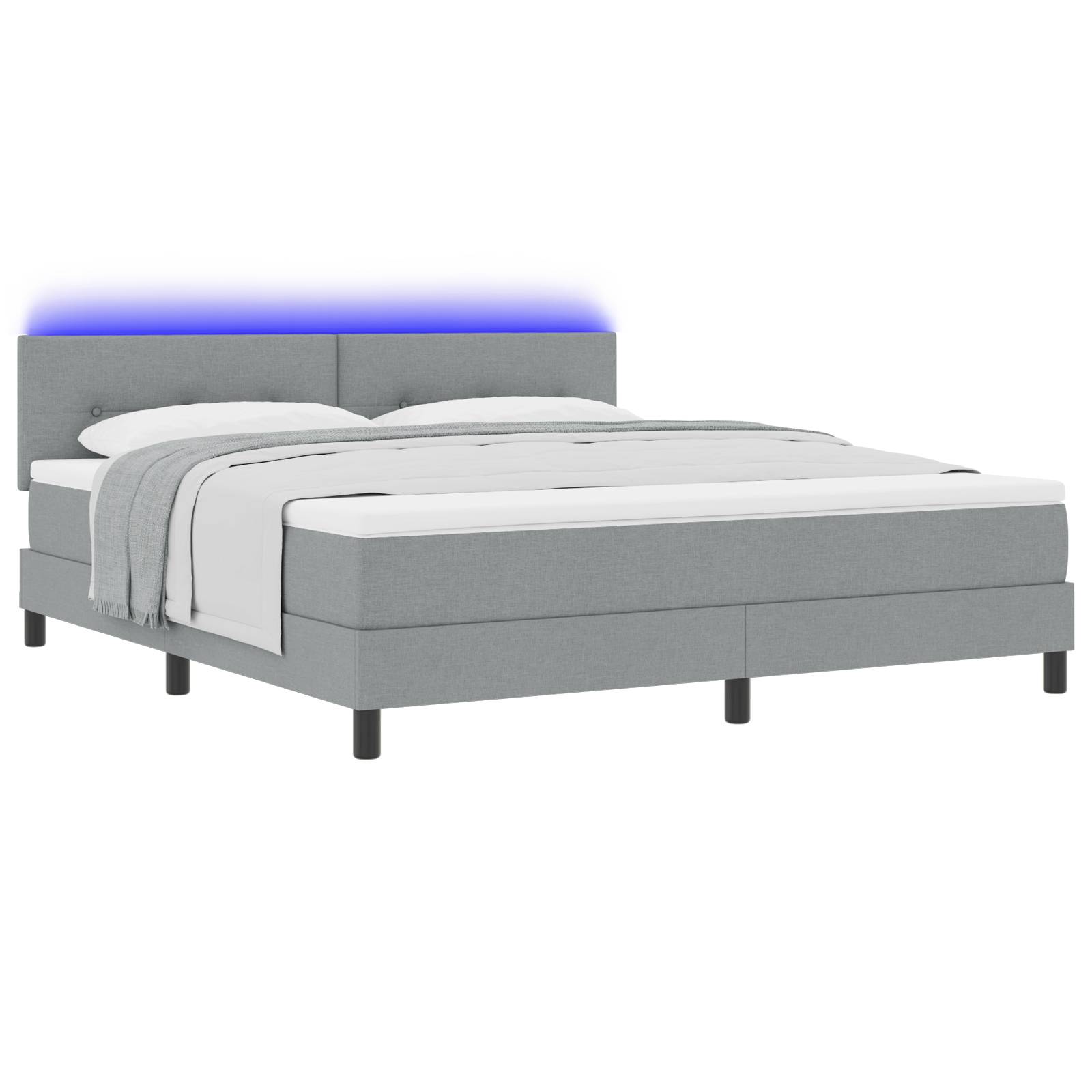 vidaXL LED Boxspringbett mit Matratze Hellgrau 180x200 cm Stoff