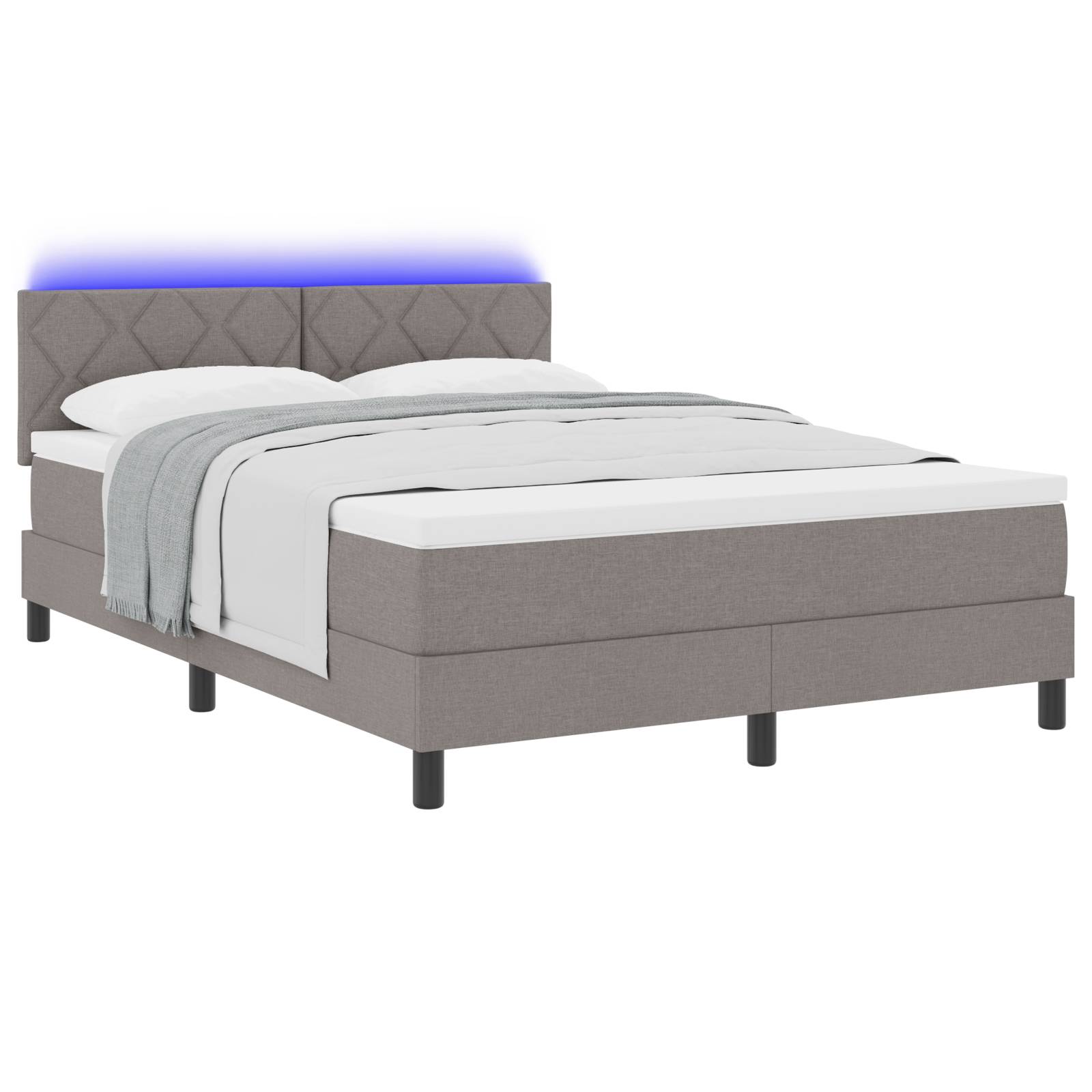 vidaXL LED Boxspringbett mit Matratze Taupe 160x200 cm Stoff