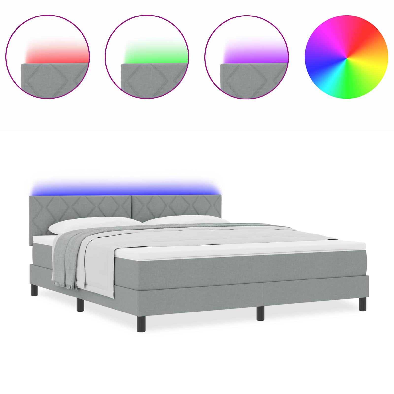 vidaXL LED Boxspringbett mit Matratze Hellgrau 180x200 cm Stoff