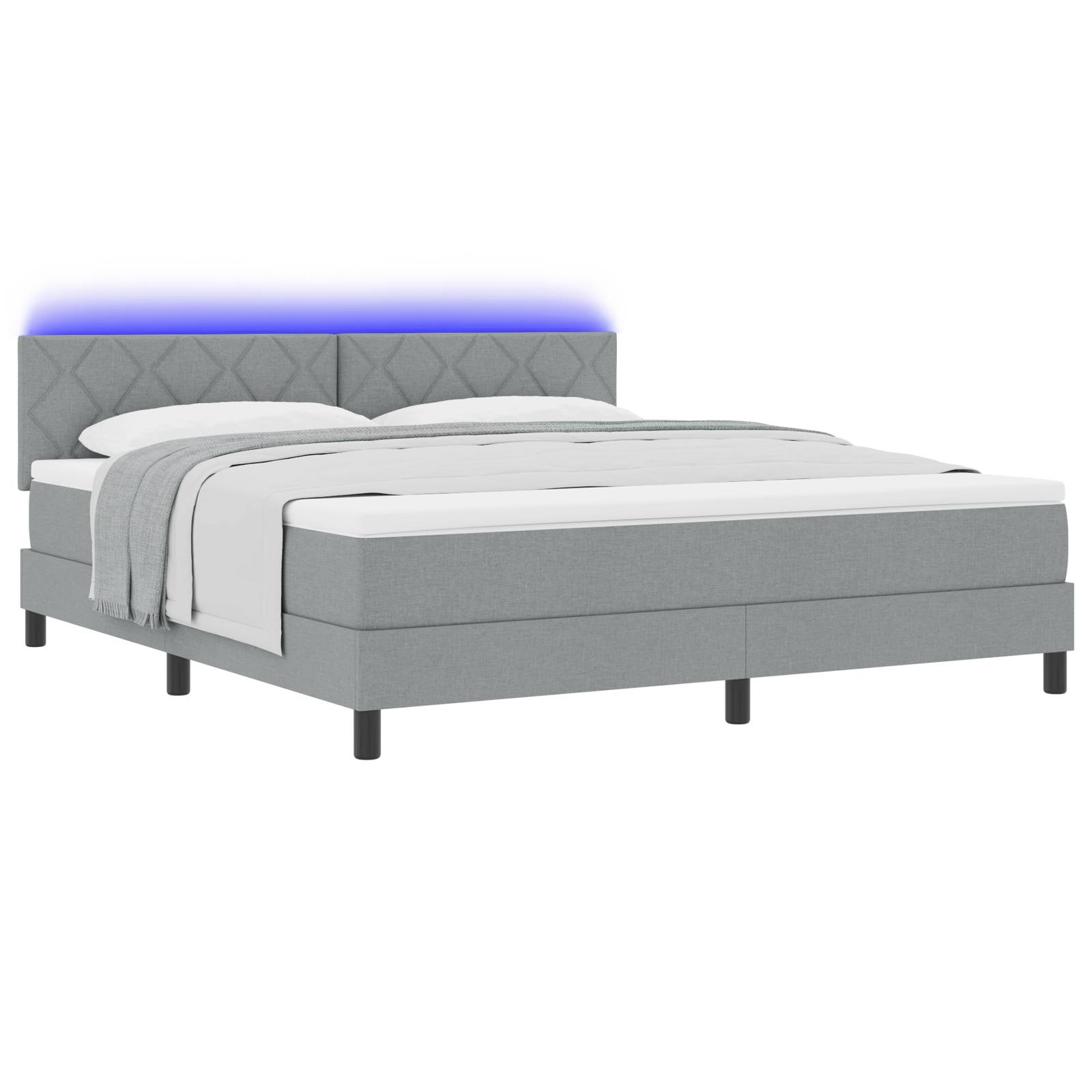 vidaXL LED Boxspringbett mit Matratze Hellgrau 180x200 cm Stoff