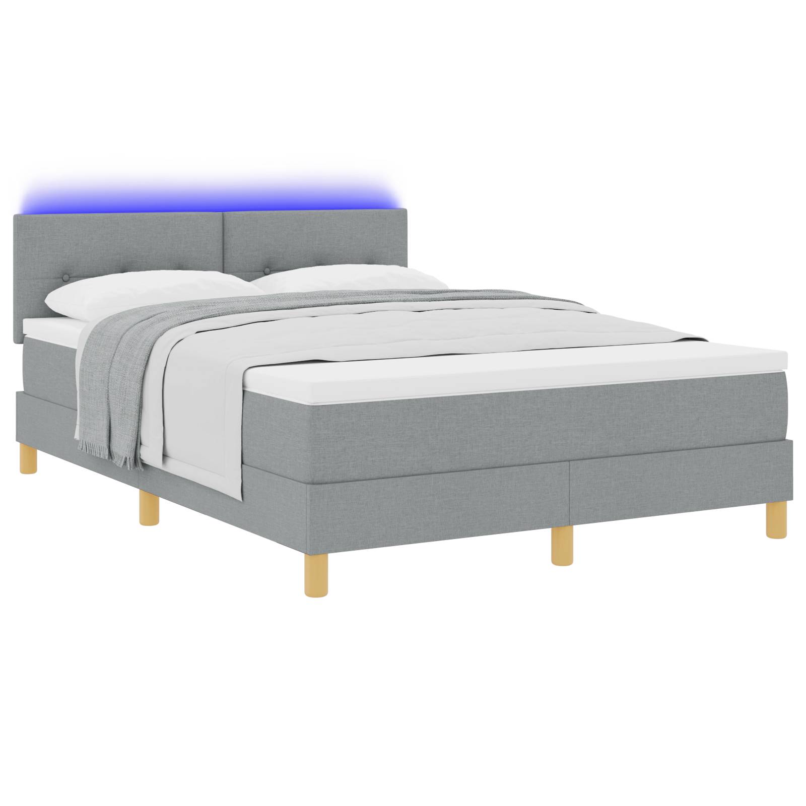 vidaXL LED Boxspringbett mit Matratze Hellgrau 160x200 cm Stoff