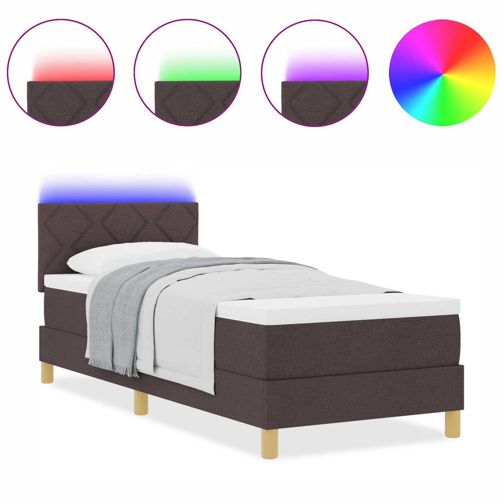 vidaXL Boxspringbett mit Matratze &amp; LED Dunkelbraun 80x200 cm Stoff