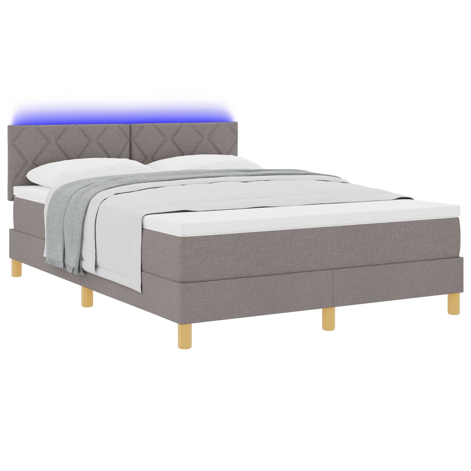 vidaXL Boxspringbett mit Matratze & LED Taupe 160x200 cm Stoff