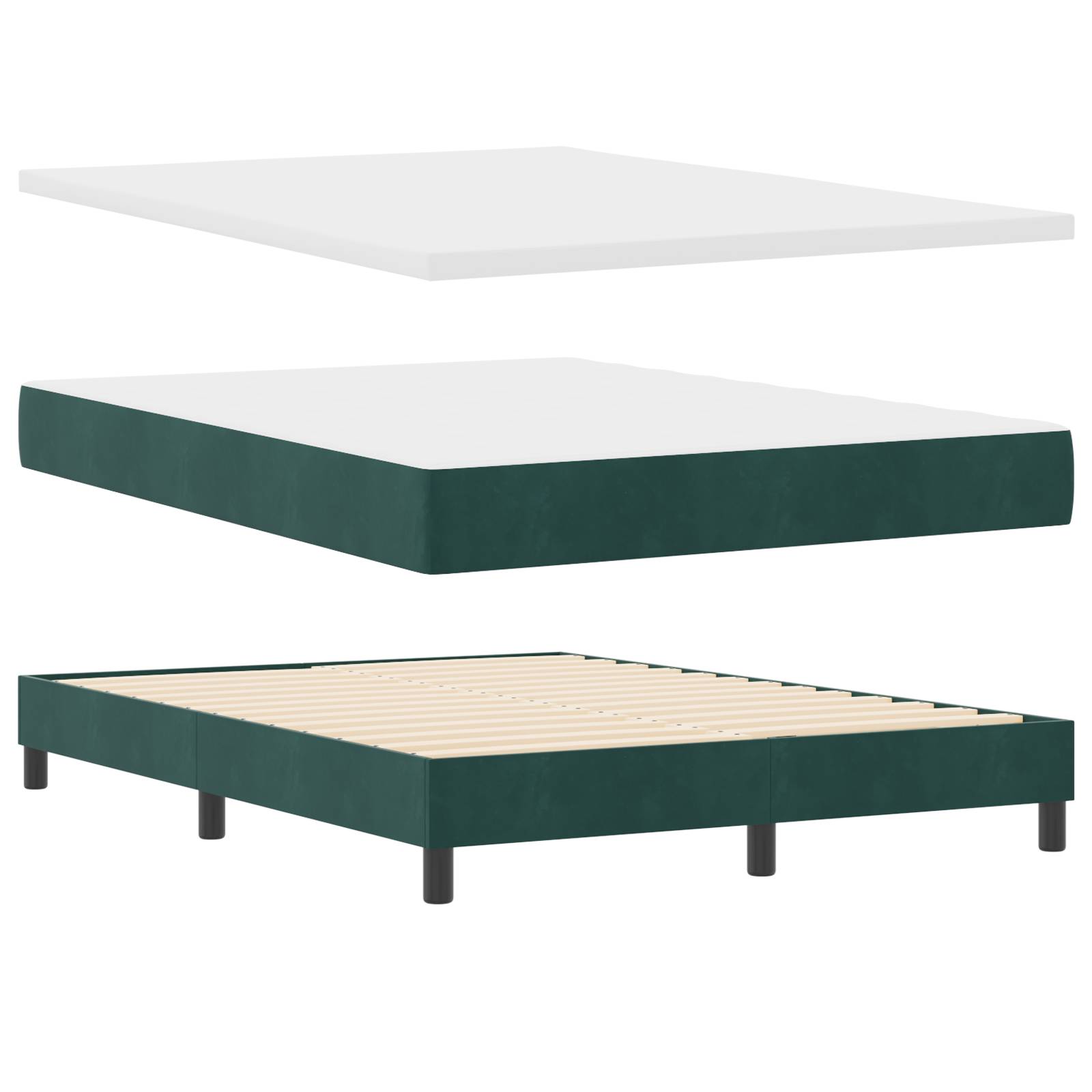 vidaXL Boxspringbett mit Matratze Dunkelgrün 140x190 cm Samt