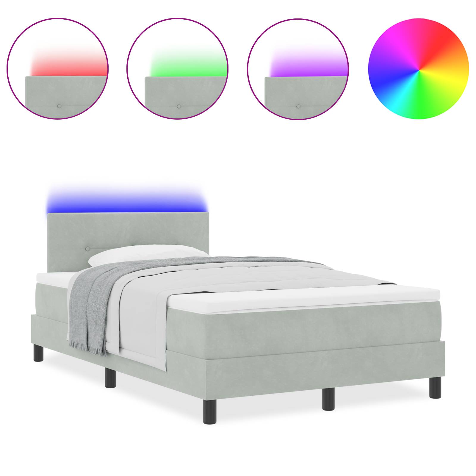 vidaXL LED Boxspringbett mit Matratze Hellgrau 120x200 cm Samt