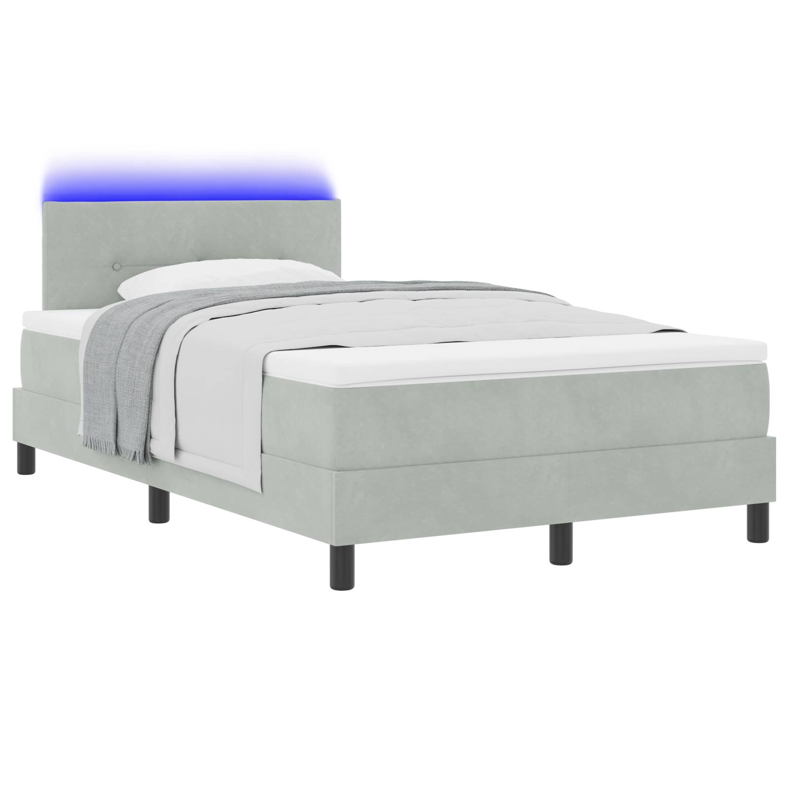 vidaXL LED Boxspringbett mit Matratze Hellgrau 120x200 cm Samt