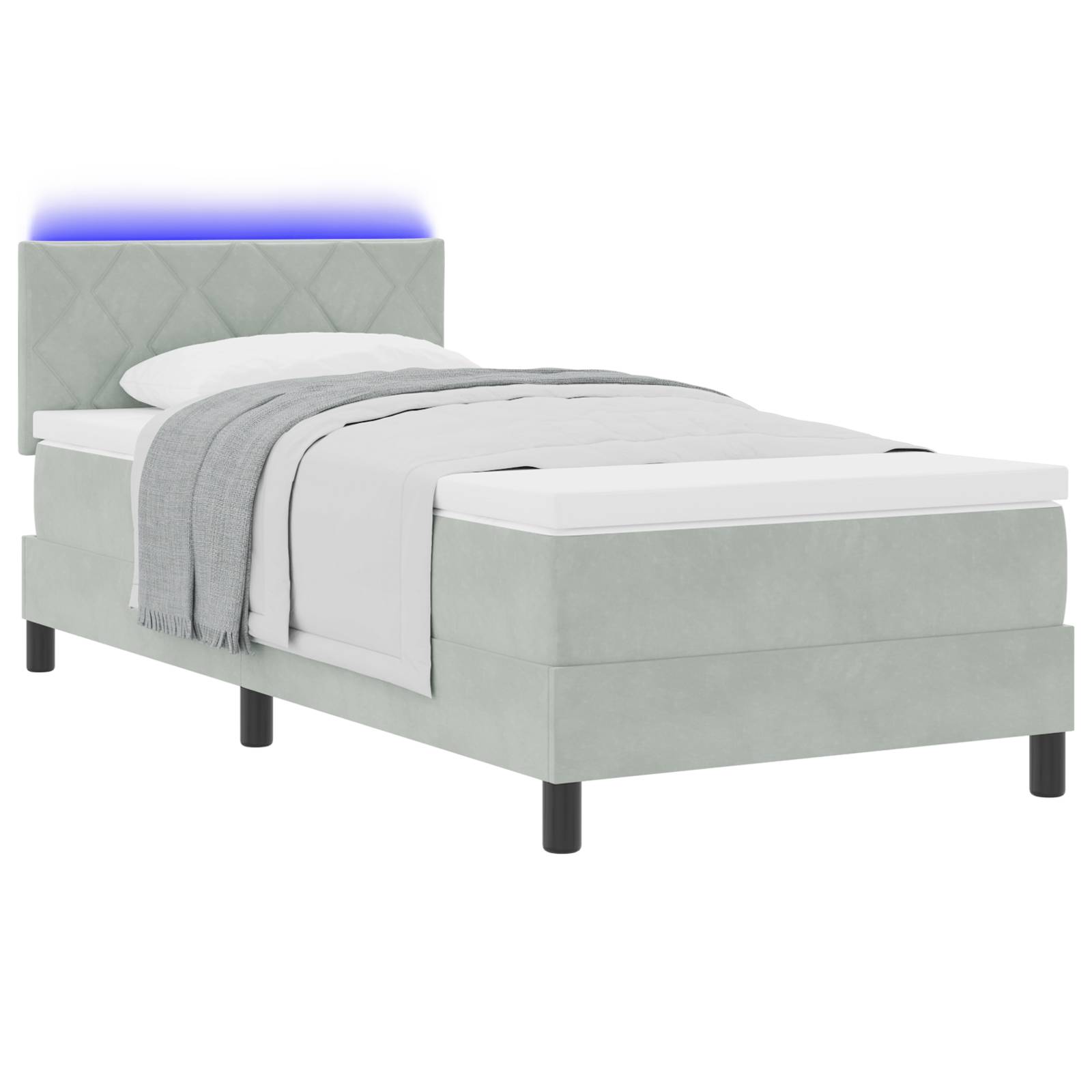 vidaXL Boxspringbett mit Matratze &amp; LED Licht Hellgrau 100x200 cm Samt