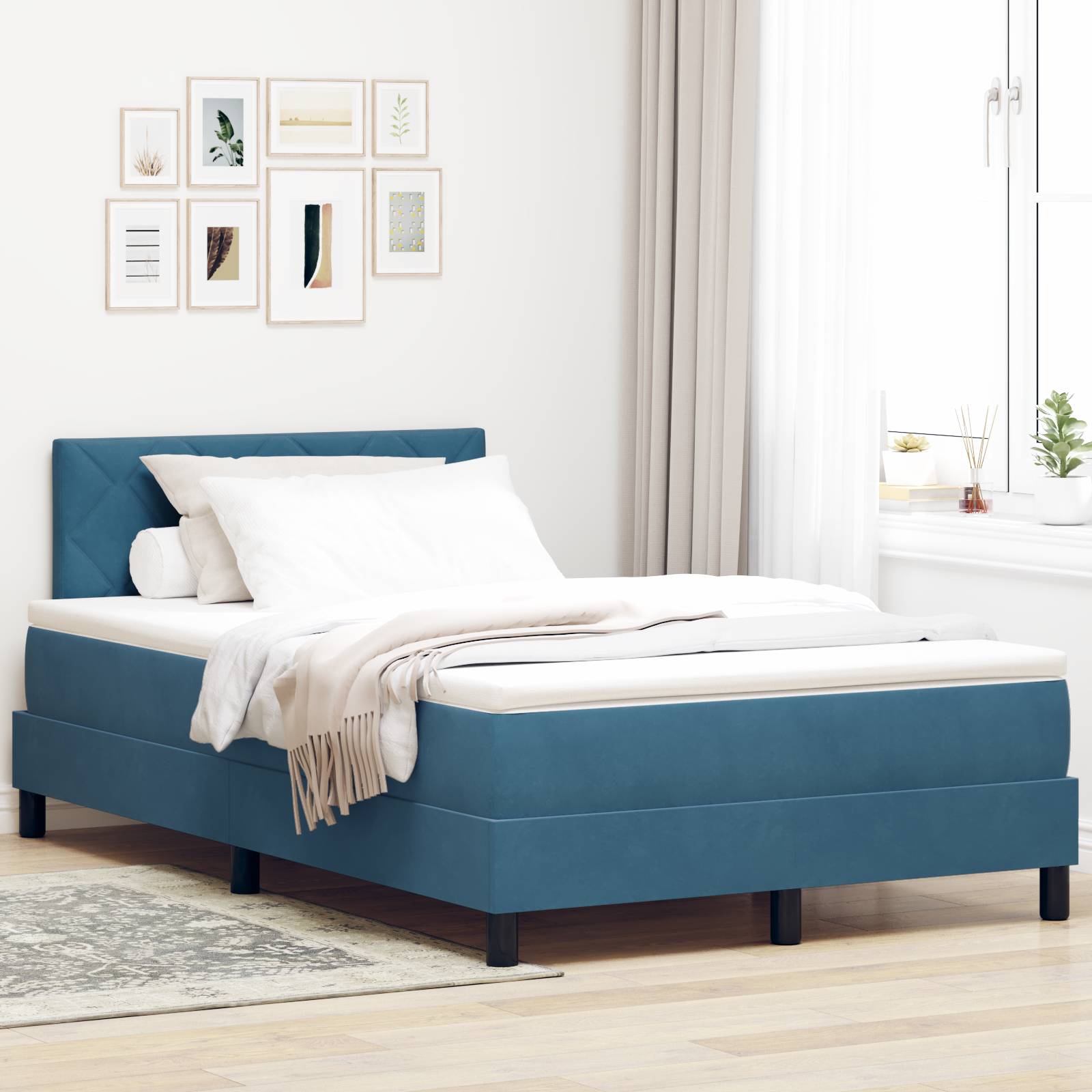 vidaXL Boxspringbett mit Matratze Dunkelblau 120x200 cm Samt