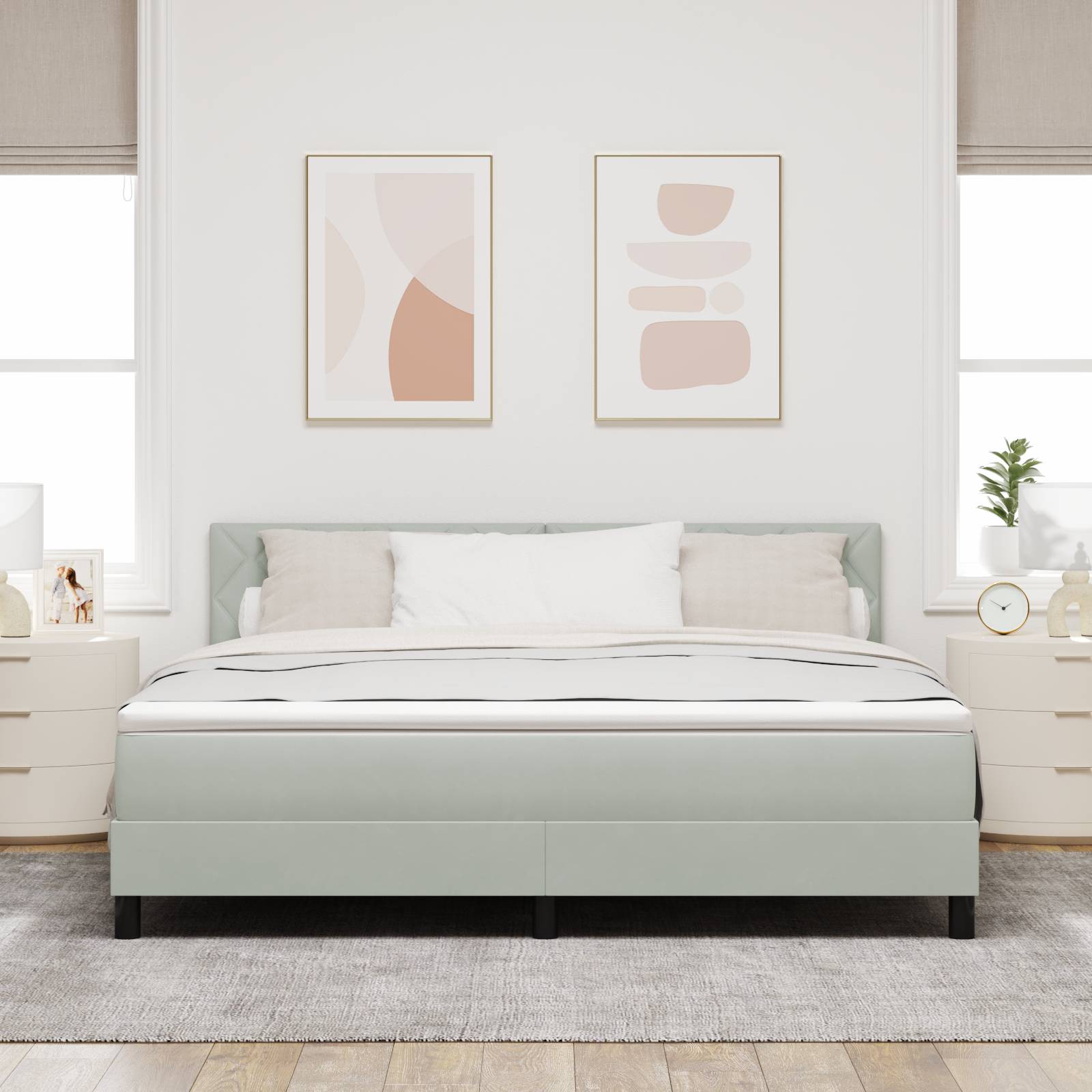 vidaXL Boxspringbett mit Matratze Hellgrau Samt