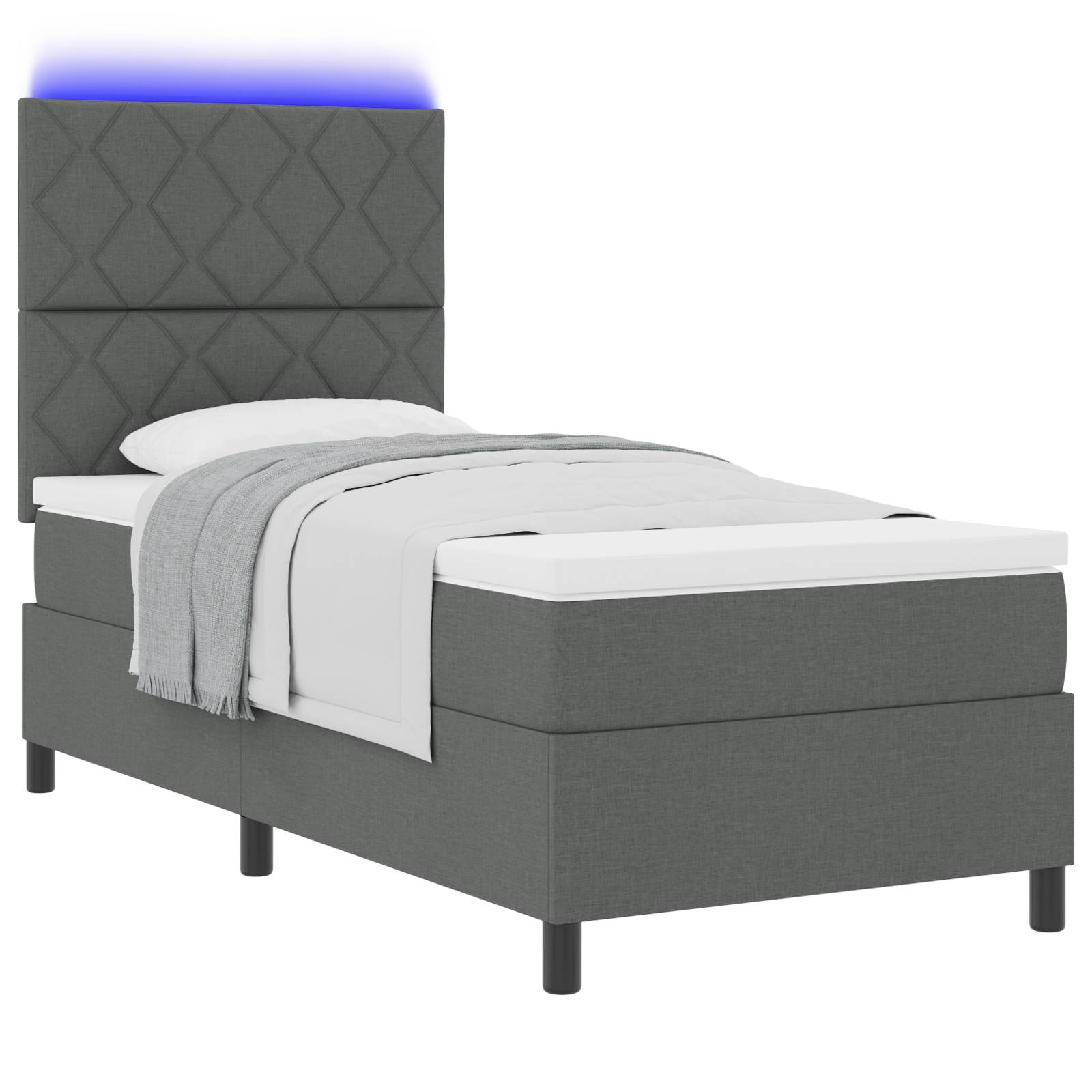 vidaXL Boxspringbett mit Matratze & LED in Dunkelgrau, 90 x 190 cm, Stoff.