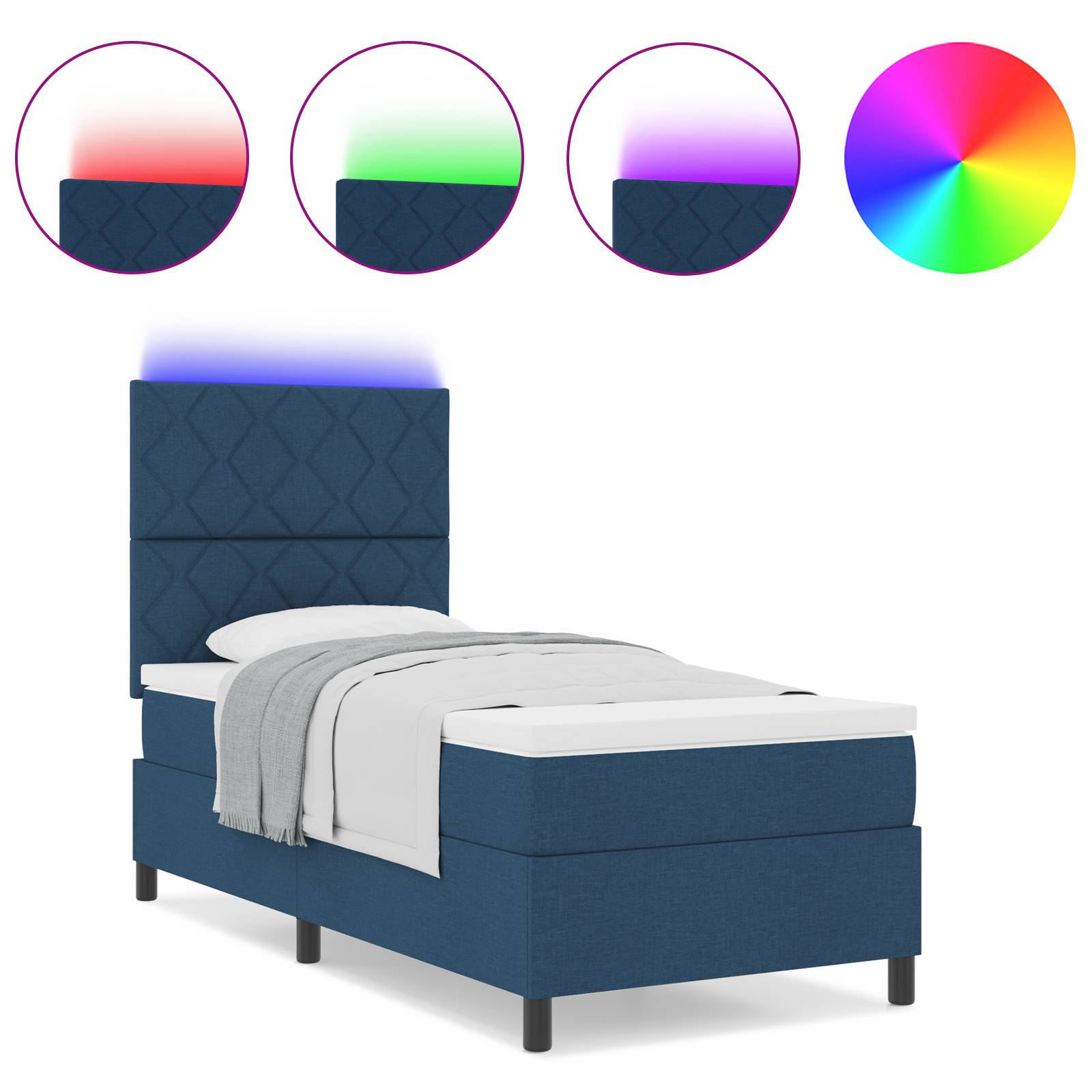 vidaXL Boxspringbett mit Matratze und LED-Licht in Blau, 100 x 200 cm Stoff