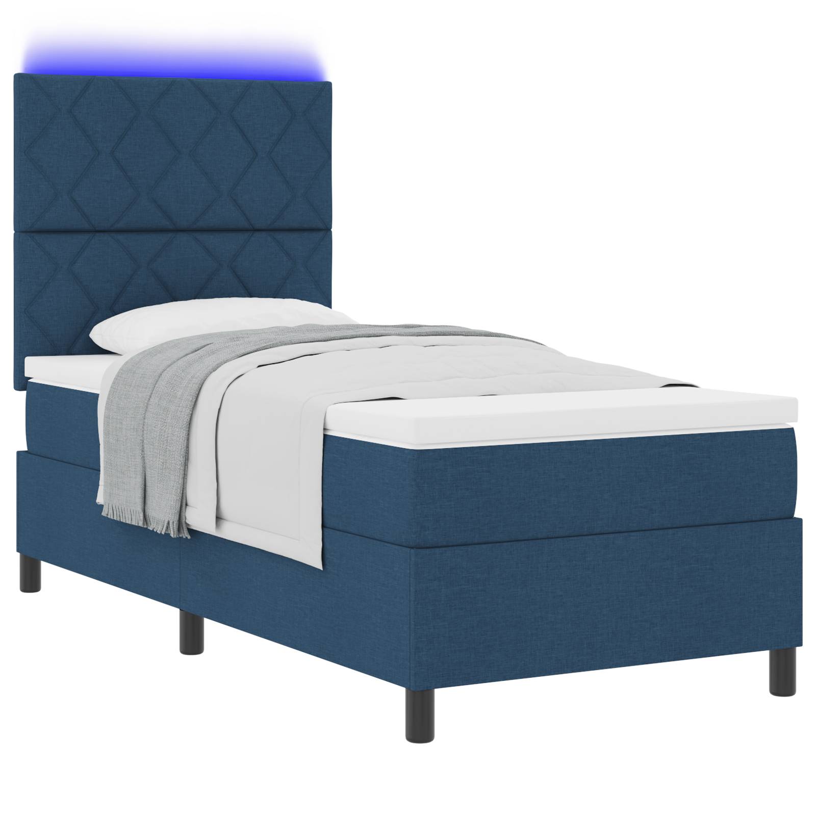 vidaXL Boxspringbett mit Matratze und LED-Licht in Blau, 100 x 200 cm Stoff