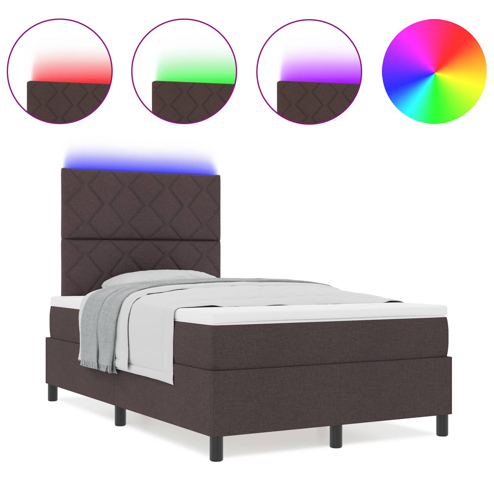 vidaXL Boxspringbett mit Matratze und LED in Dunkelbraun, 120 x 200 cm