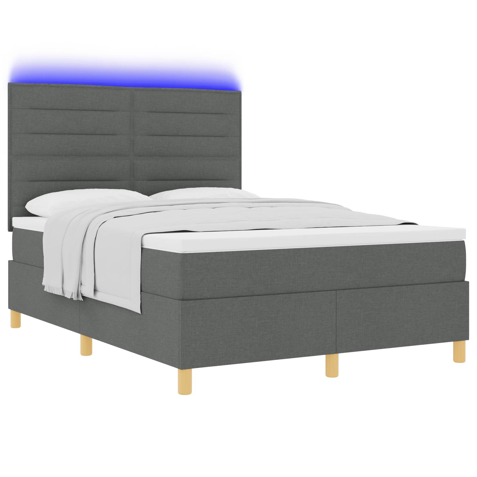 vidaXL LED Boxspringbett mit Matratze Dunkelgrau 140x200 cm Stoff