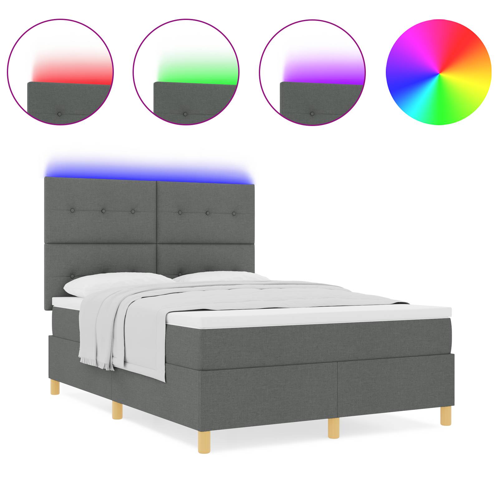 vidaXL Boxspringbett mit Matratze & LED Dunkelgrau 160x200 cm Stoff
