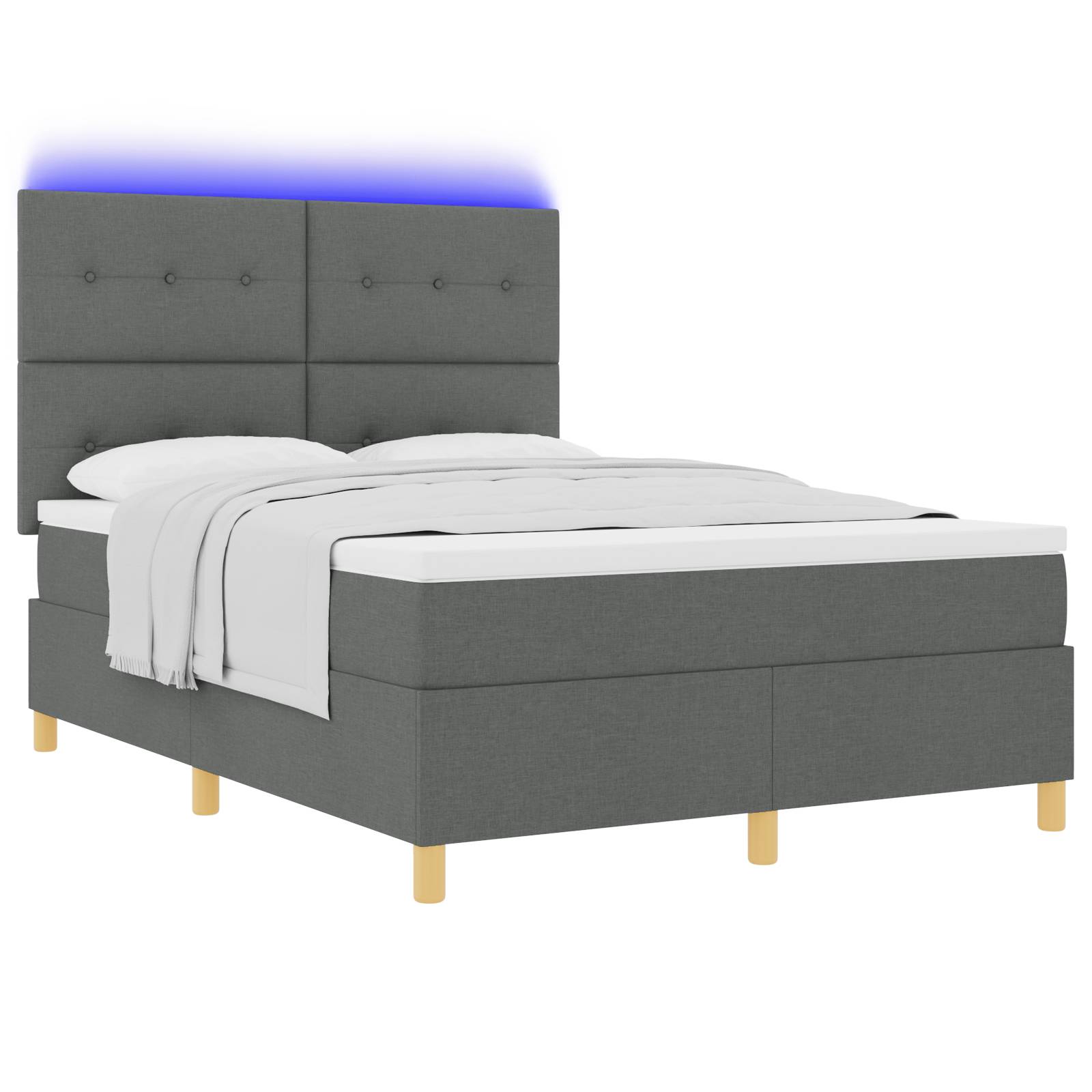vidaXL Boxspringbett mit Matratze & LED Dunkelgrau 160x200 cm Stoff