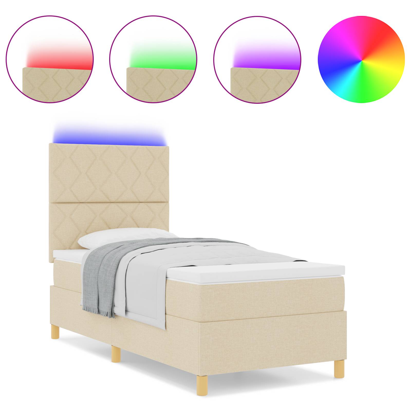vidaXL Boxspringbett mit Matratze & LED Creme 90x190 cm Stoff