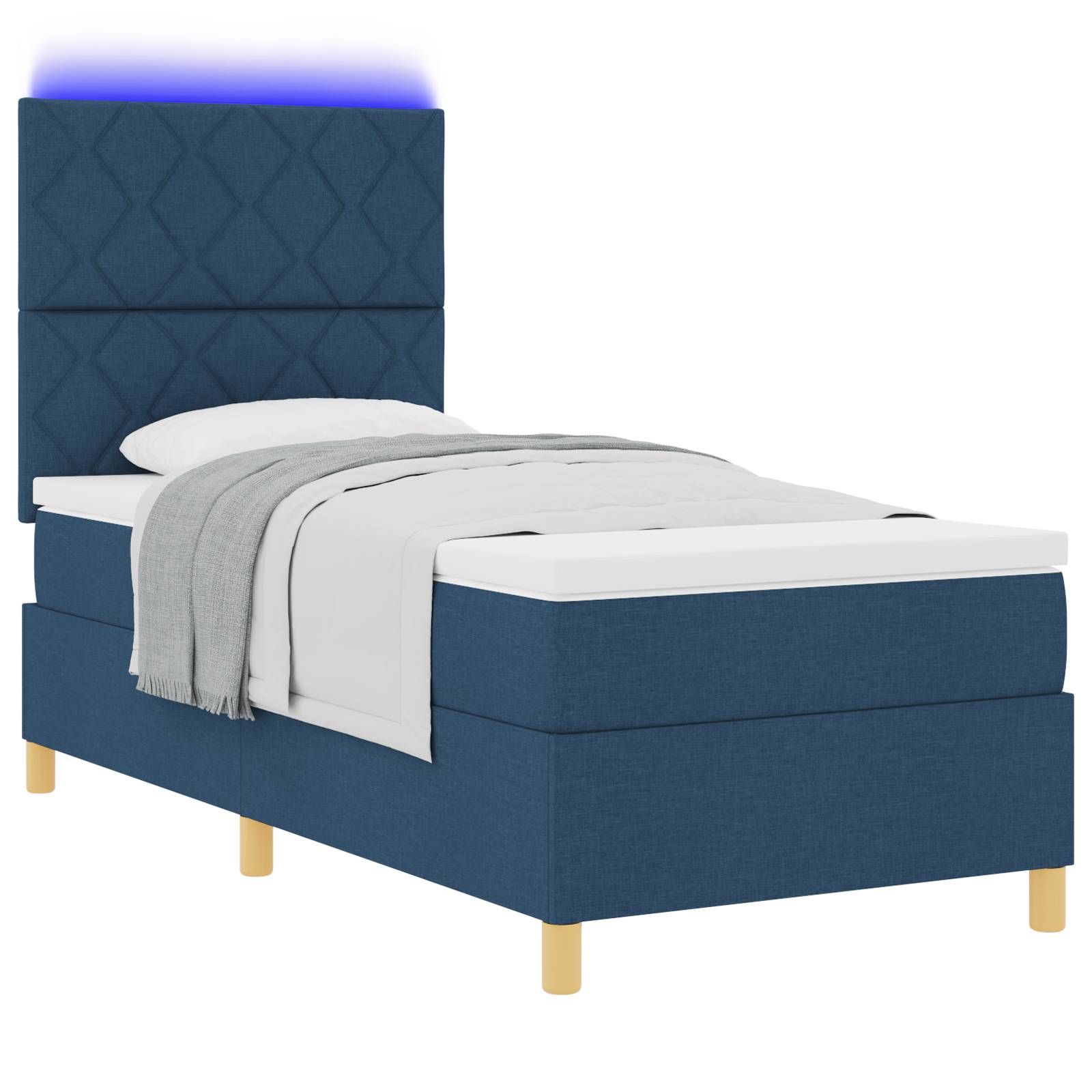 vidaXL Boxspringbett mit Matratze & LED Blau 90x190 cm Stoff