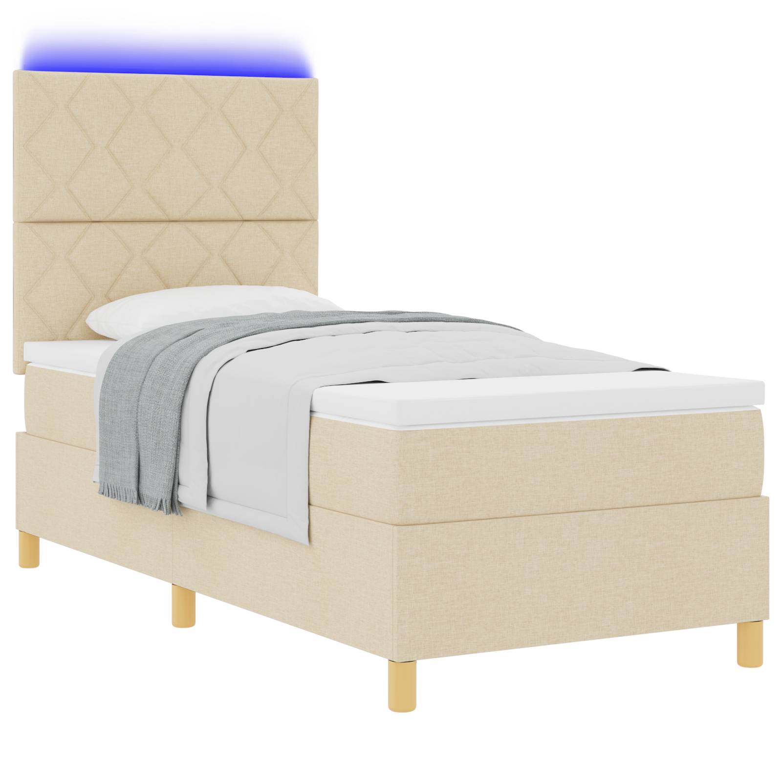 vidaXL Boxspringbett mit Matratze & LED Creme 90x200 cm Stoff