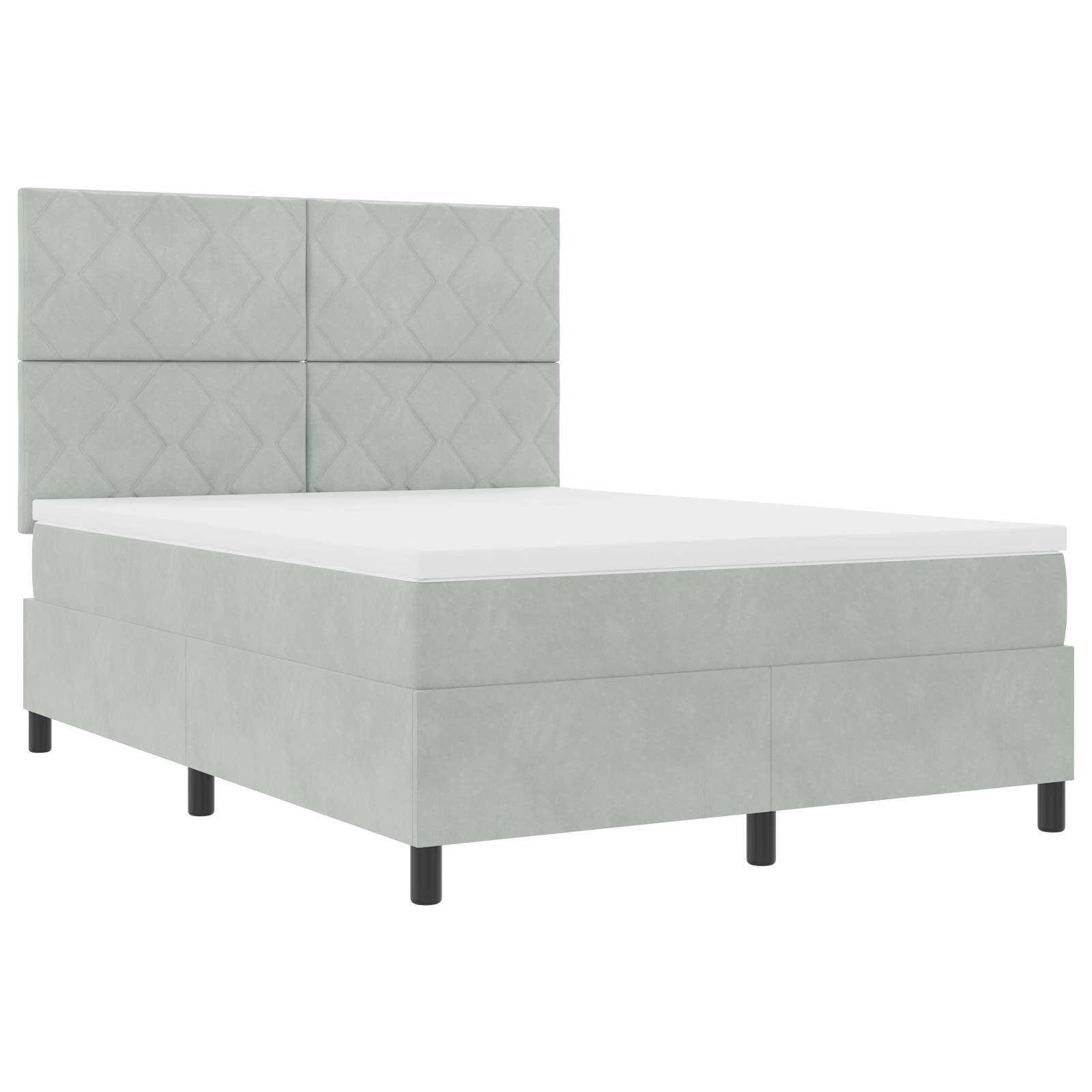 vidaXL LED Boxspringbett mit Matratze Hellgrau 140x190 cm Samt