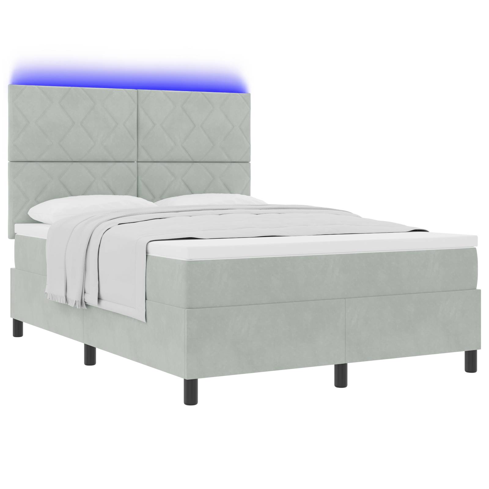 vidaXL LED Boxspringbett mit Matratze Hellgrau 140x190 cm Samt