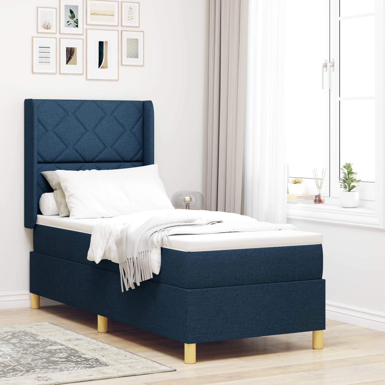 vidaXL Boxspringbett mit Matratze Blau 80x200 cm Stoff