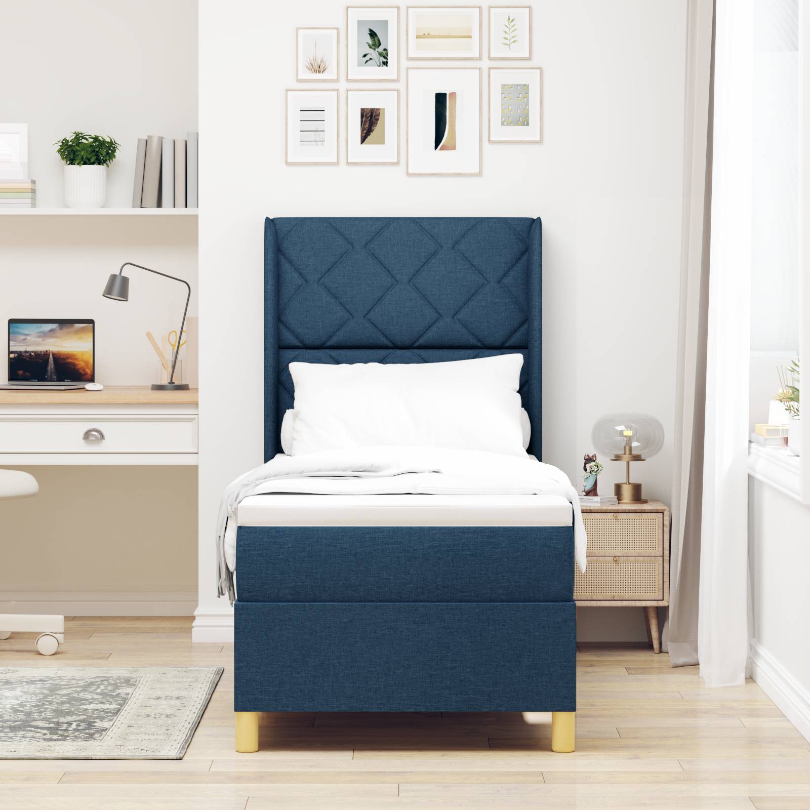 vidaXL Boxspringbett mit Matratze Blau 80x200 cm Stoff