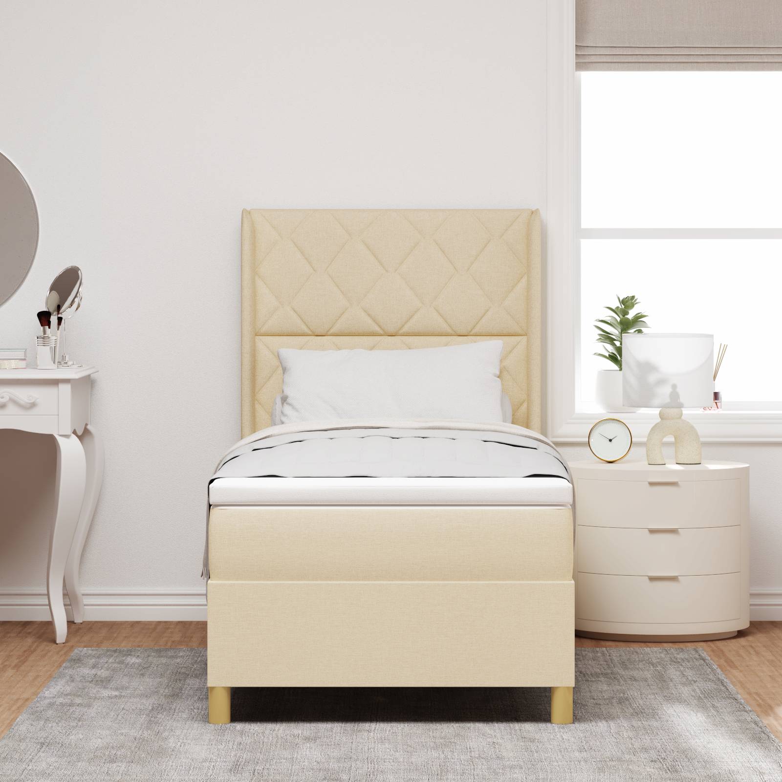 vidaXL LED Boxspringbett mit Matratze Creme 90x190 cm Stoff