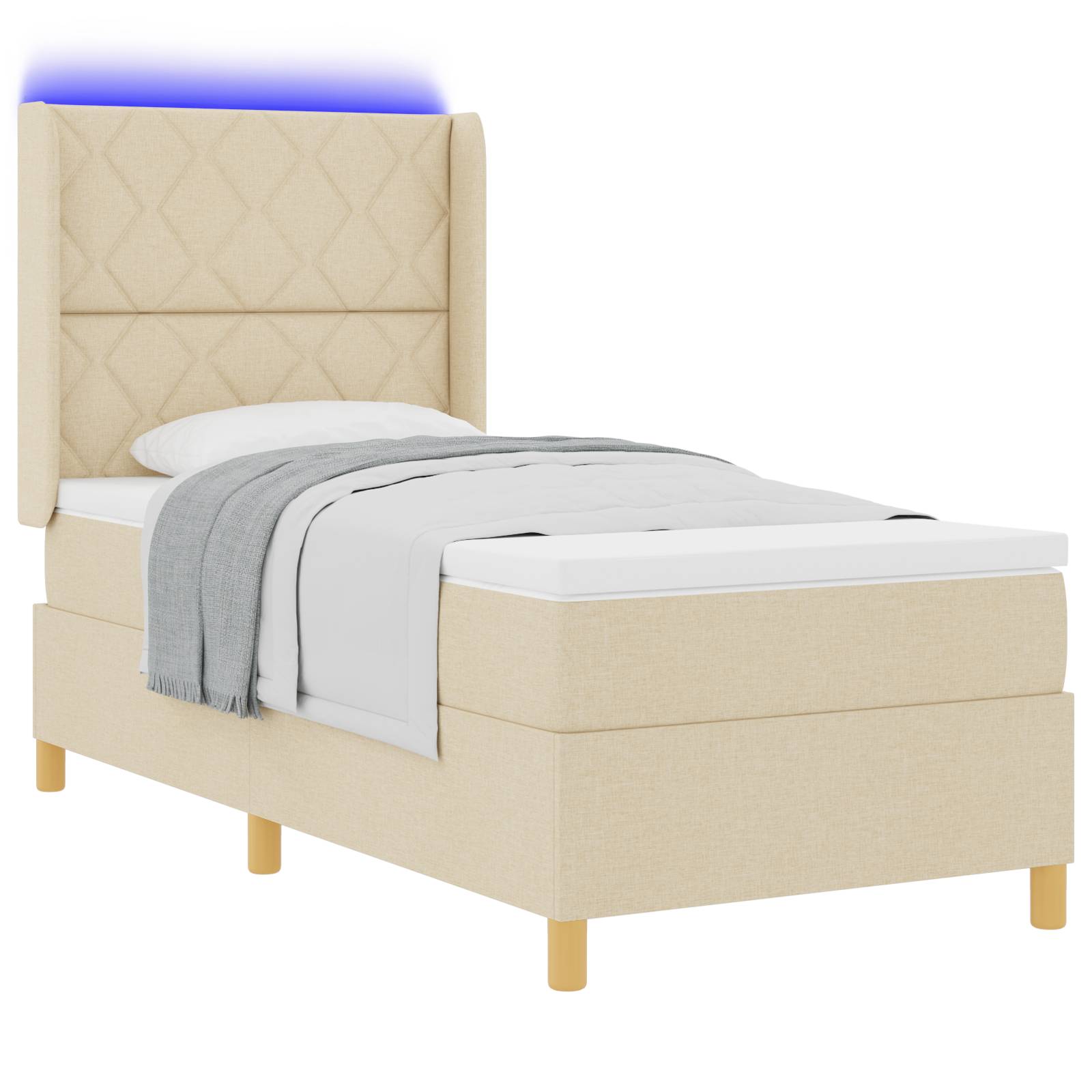vidaXL LED Boxspringbett mit Matratze Creme 90x190 cm Stoff
