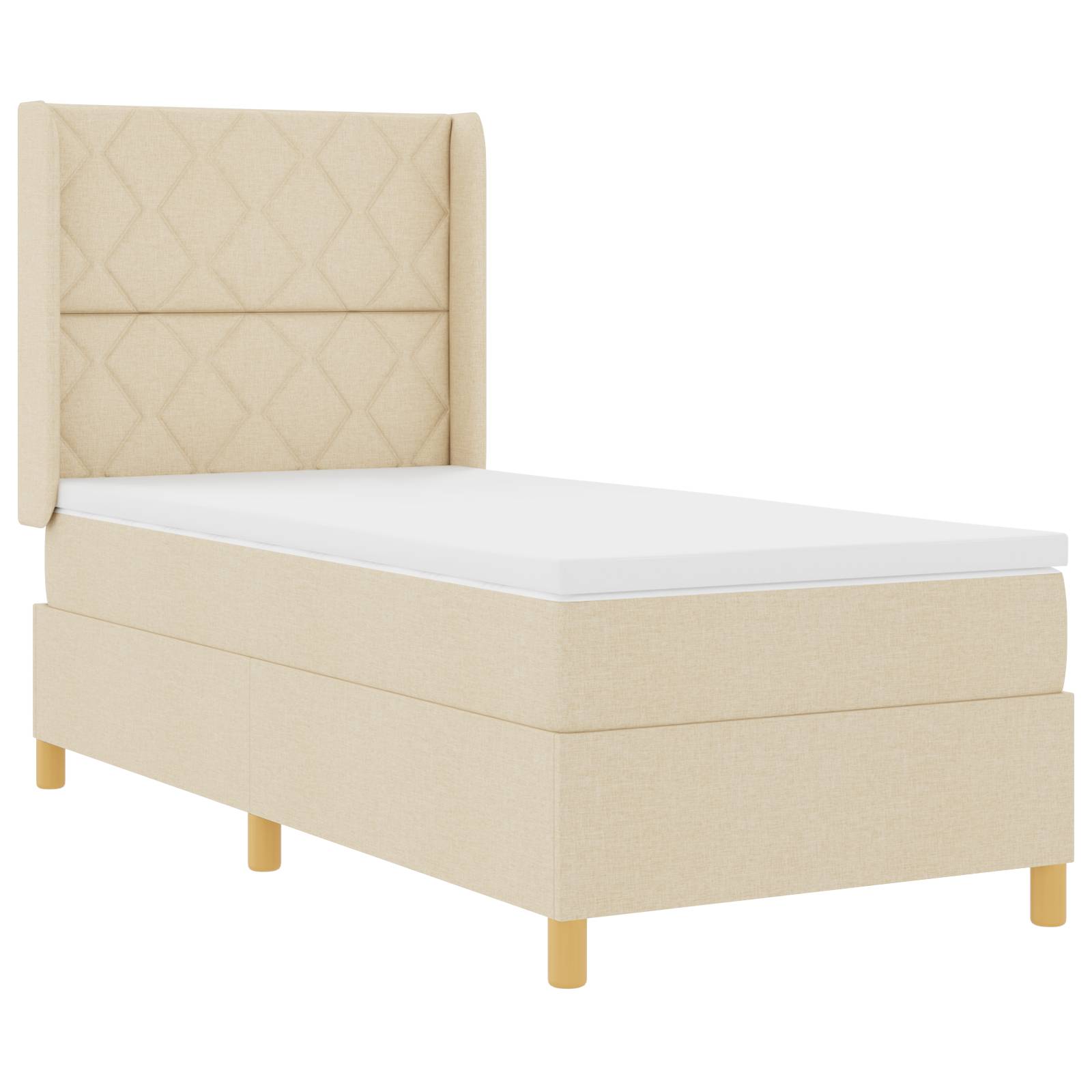 vidaXL LED Boxspringbett mit Matratze Creme 90x190 cm Stoff