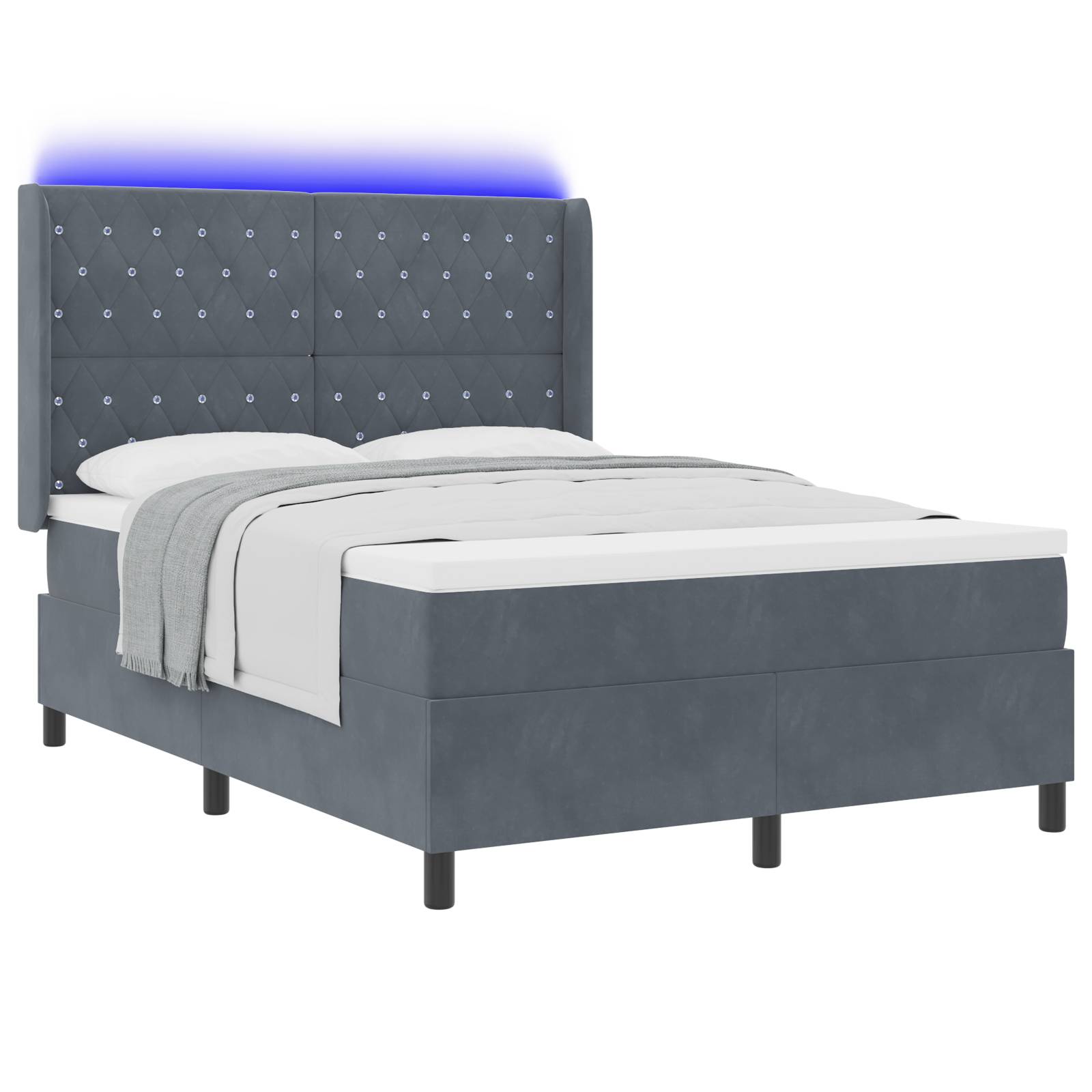 vidaXL LED Boxspringbett mit Matratze Dunkelgrau 140x200 cm Samt