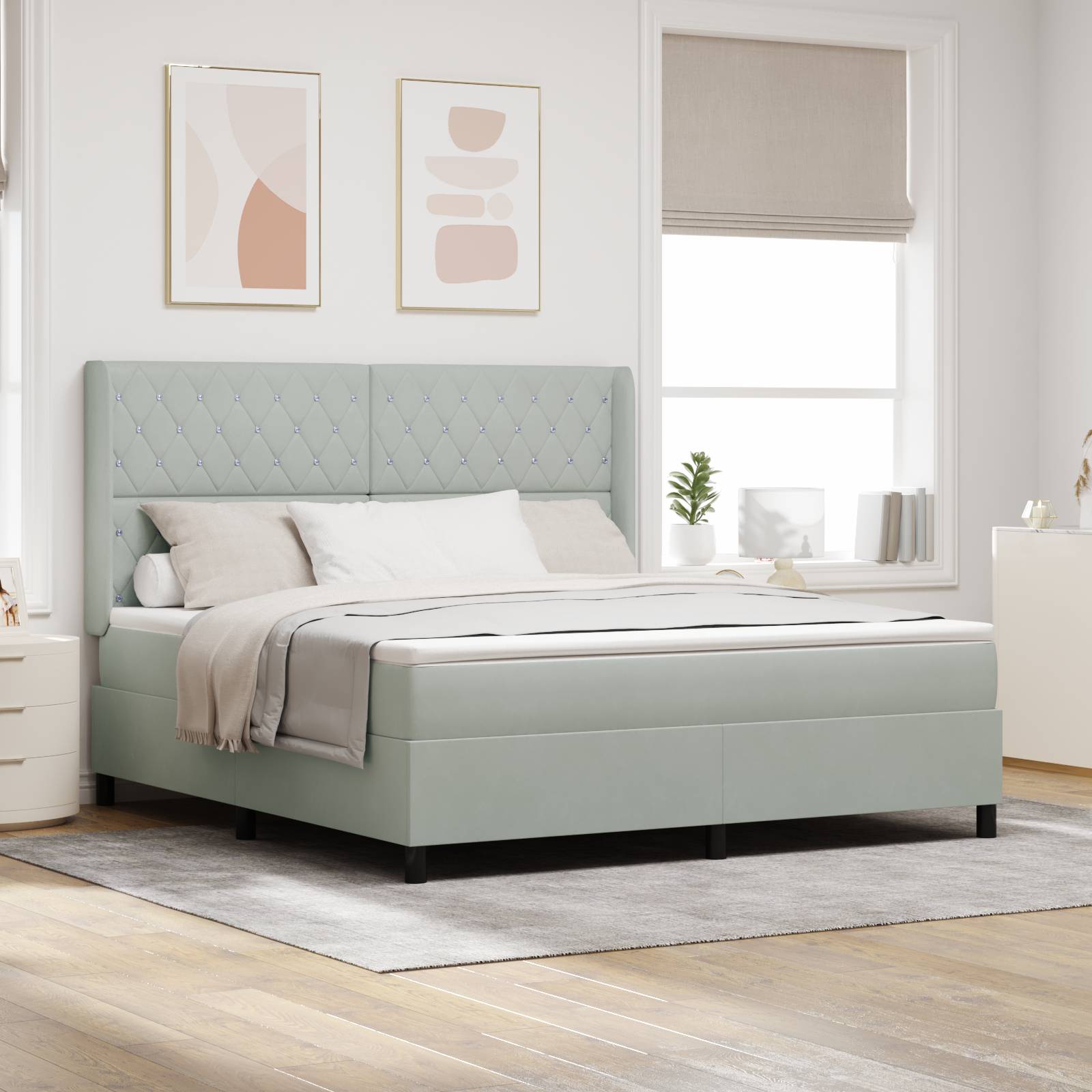 vidaXL LED Boxspringbett mit Matratze Hellgrau 180x200 cm Samt
