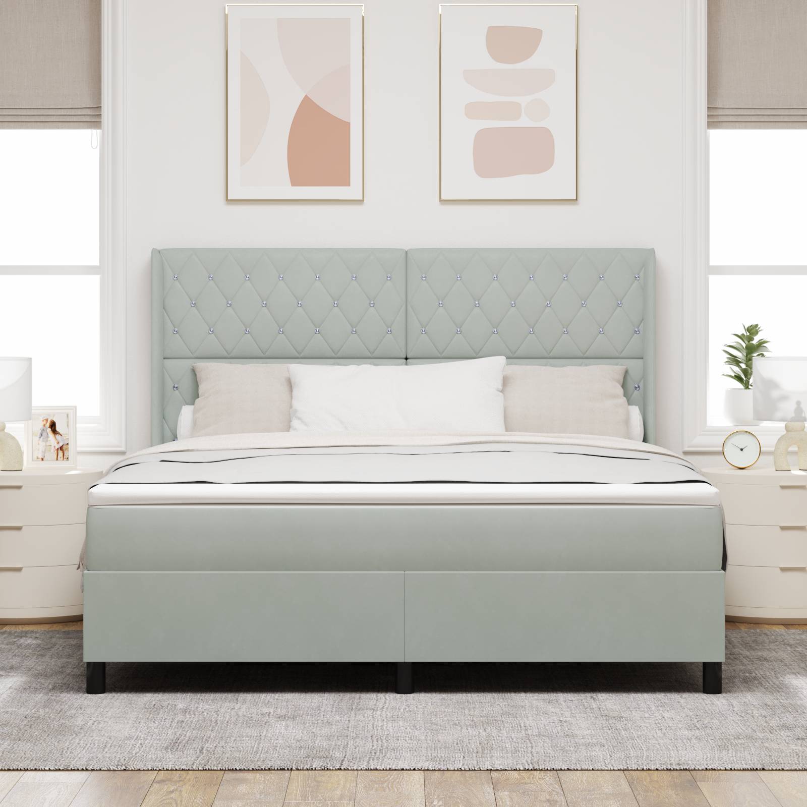 vidaXL LED Boxspringbett mit Matratze Hellgrau 180x200 cm Samt