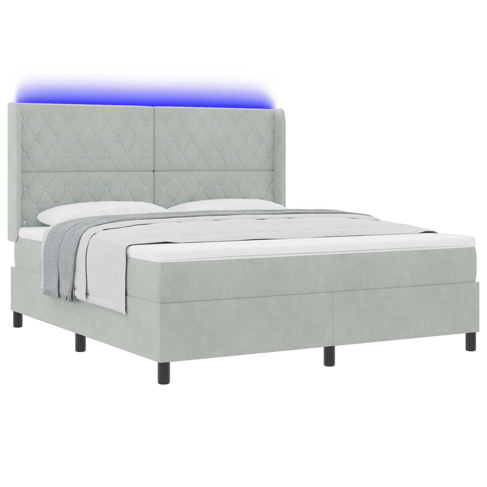 vidaXL LED Boxspringbett mit Matratze Hellgrau 180x200 cm Samt